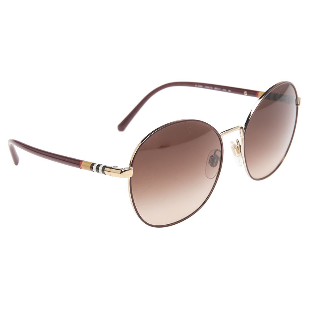 Burberry Gold Tone/Burgundy B3094 Gradient Round Sunglasses
