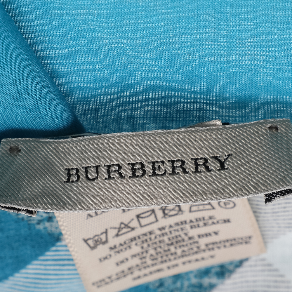 Burberry Blue Nova Check Bordered Cotton Handkerchief