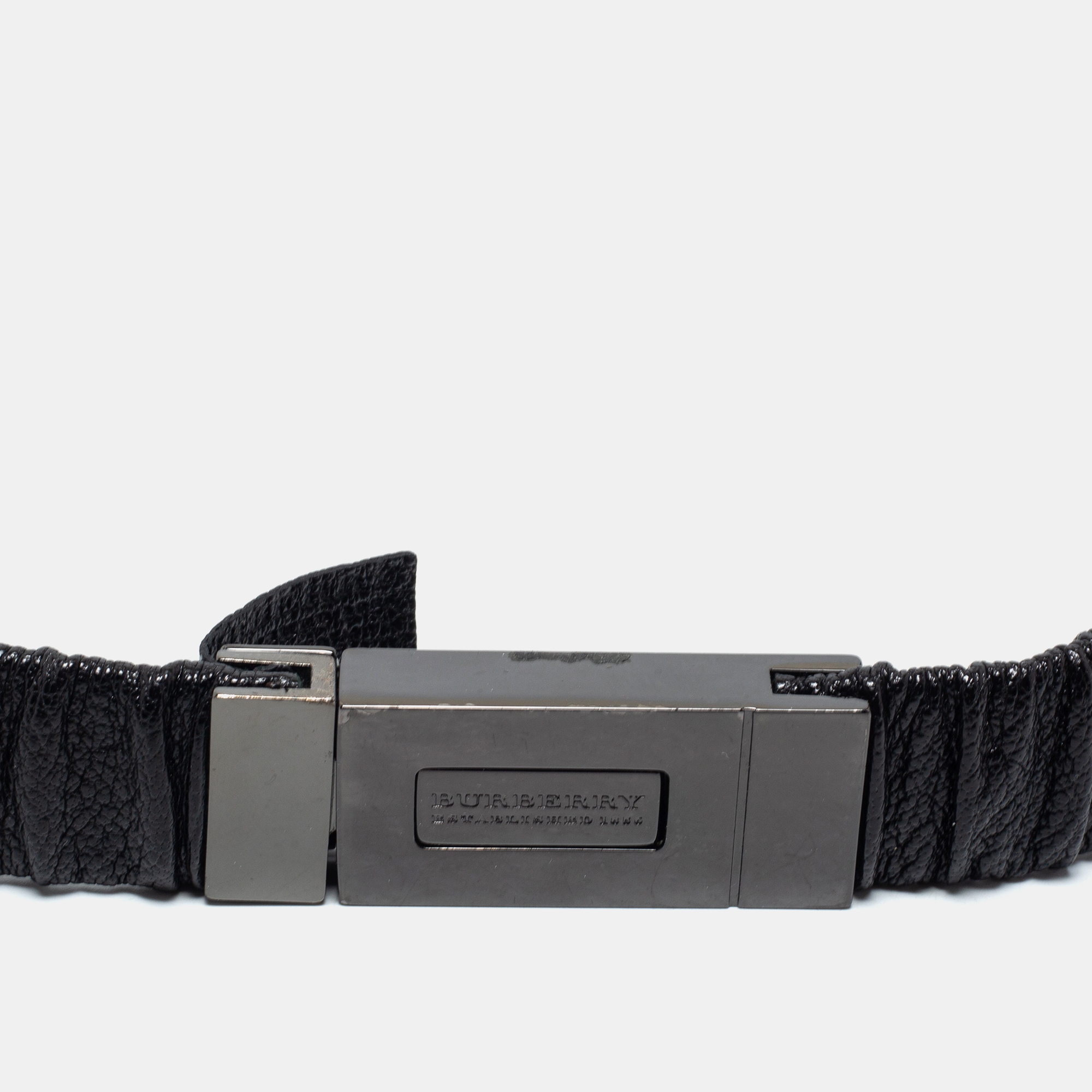 Burberry Black Gathered Leather Slim Waist Belt 90CM