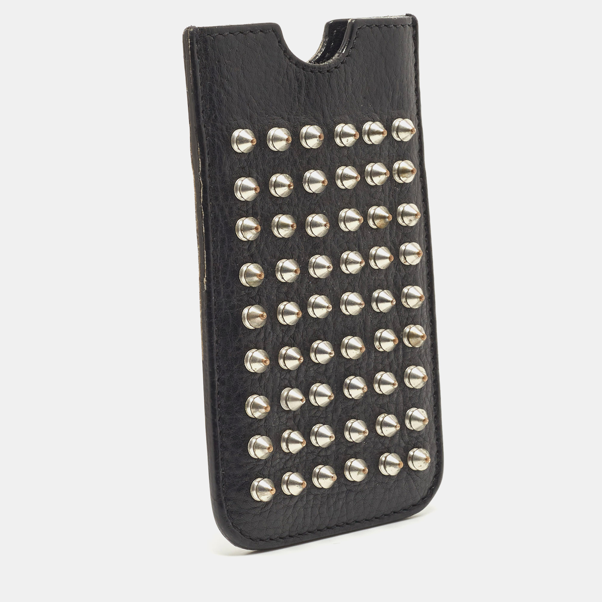 Burberry Black Spike Studded Leather Phone Pouch