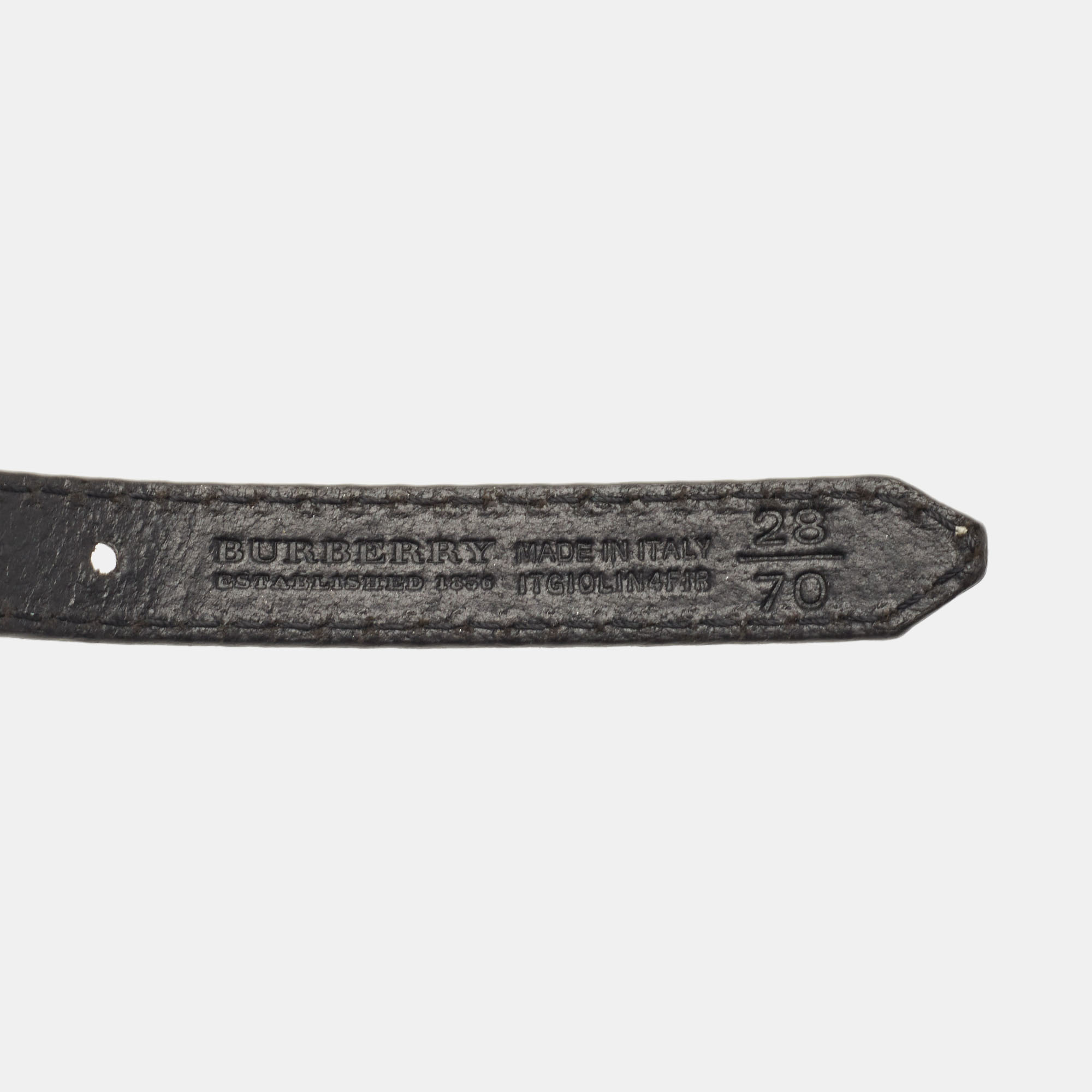 Burberry Metallic/Black Whipstitch Leather Seabrook Slim Belt 70CM