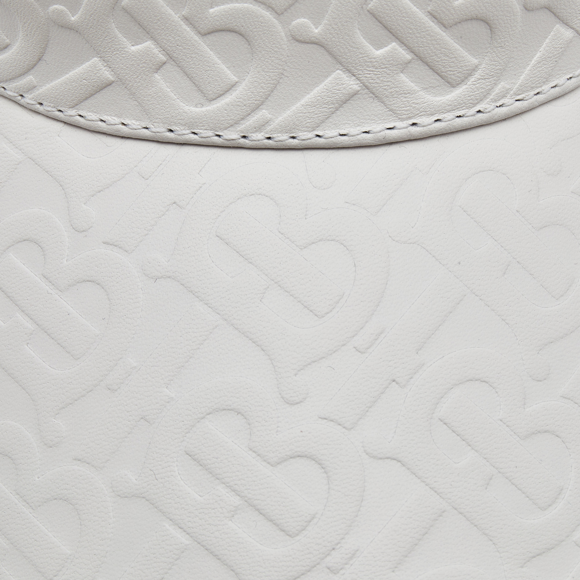 Burberry White TB Monogram Embossed Leather Visor S