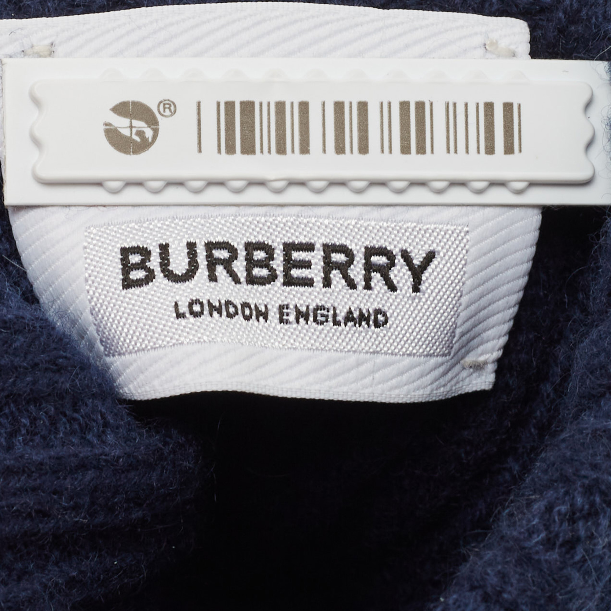 Burberry Navy Blue Cashmere Logo Patch Detail Gloves S/M