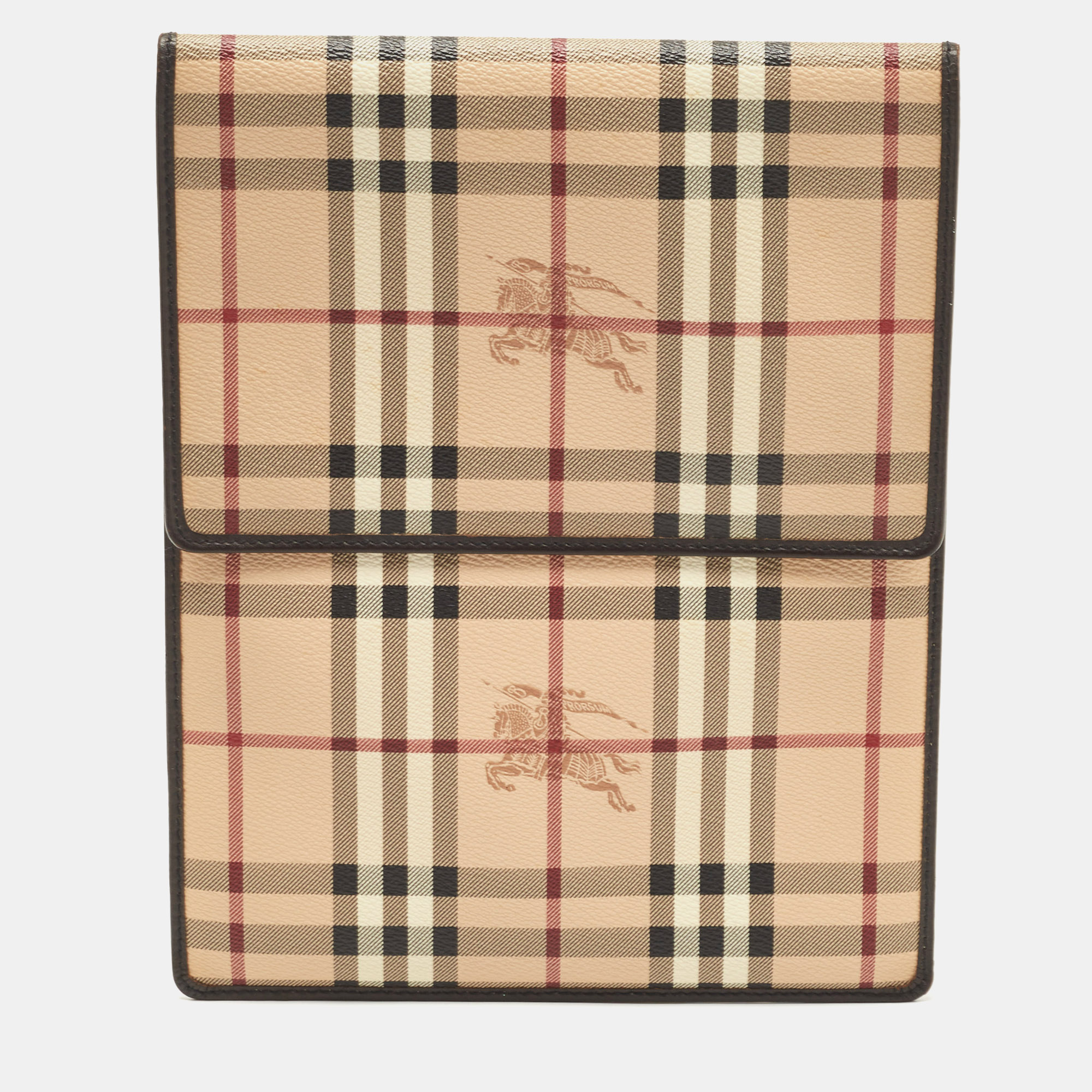 Burberry beige haymarket check coated canvas and leather tablet sleeve