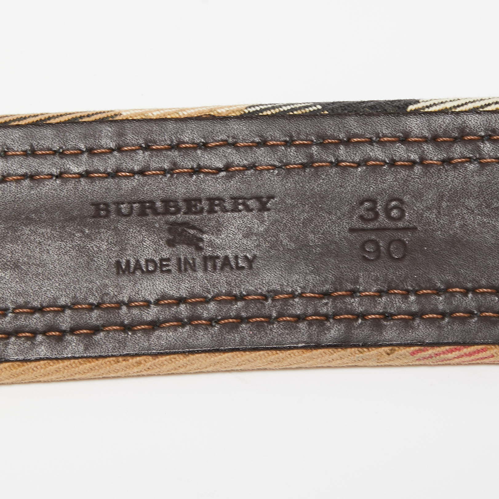 Burberry Dark Brown/Beige Check Canvas And Leather Buckle Belt 90CM