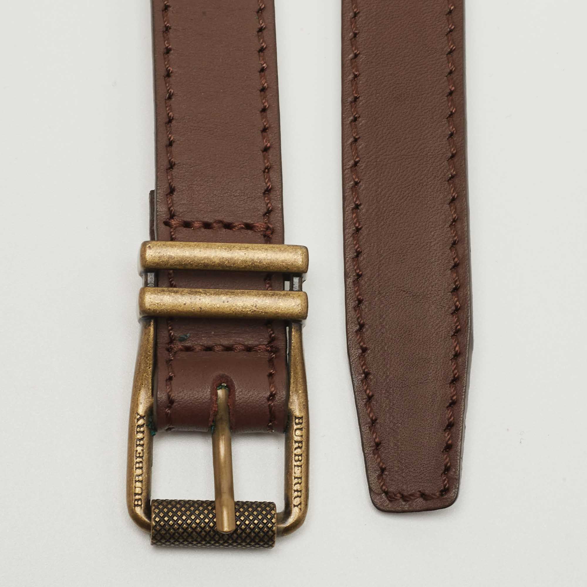 Burberry Dark Brown Leather Buckle Slim Belt