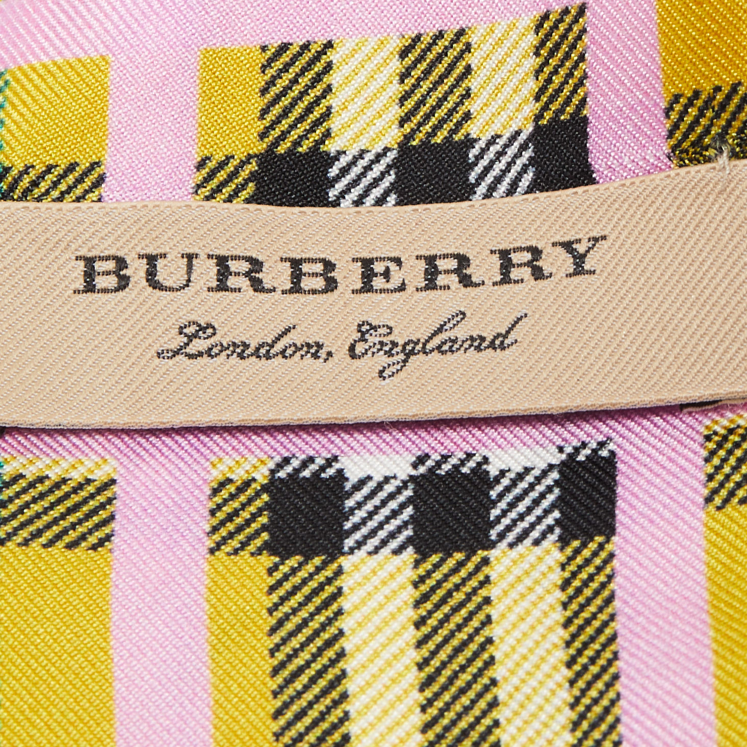 Burberry Yellow Scribble & Check Printed Silk Twilly