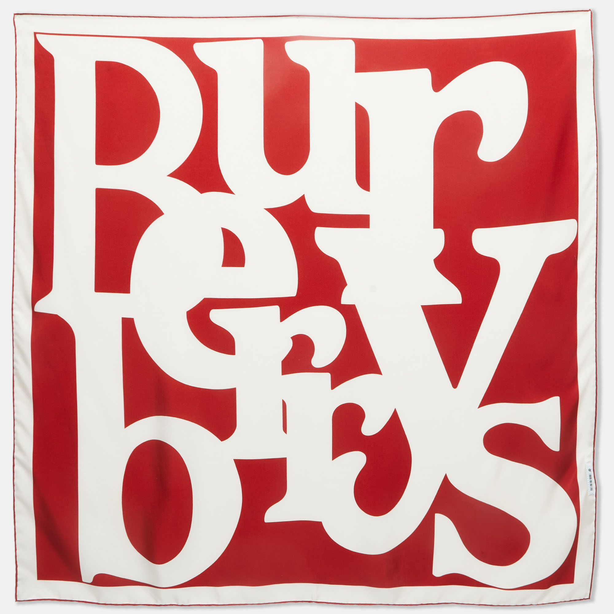 Burberry Red & White Logo Printed Silk Square Scarf