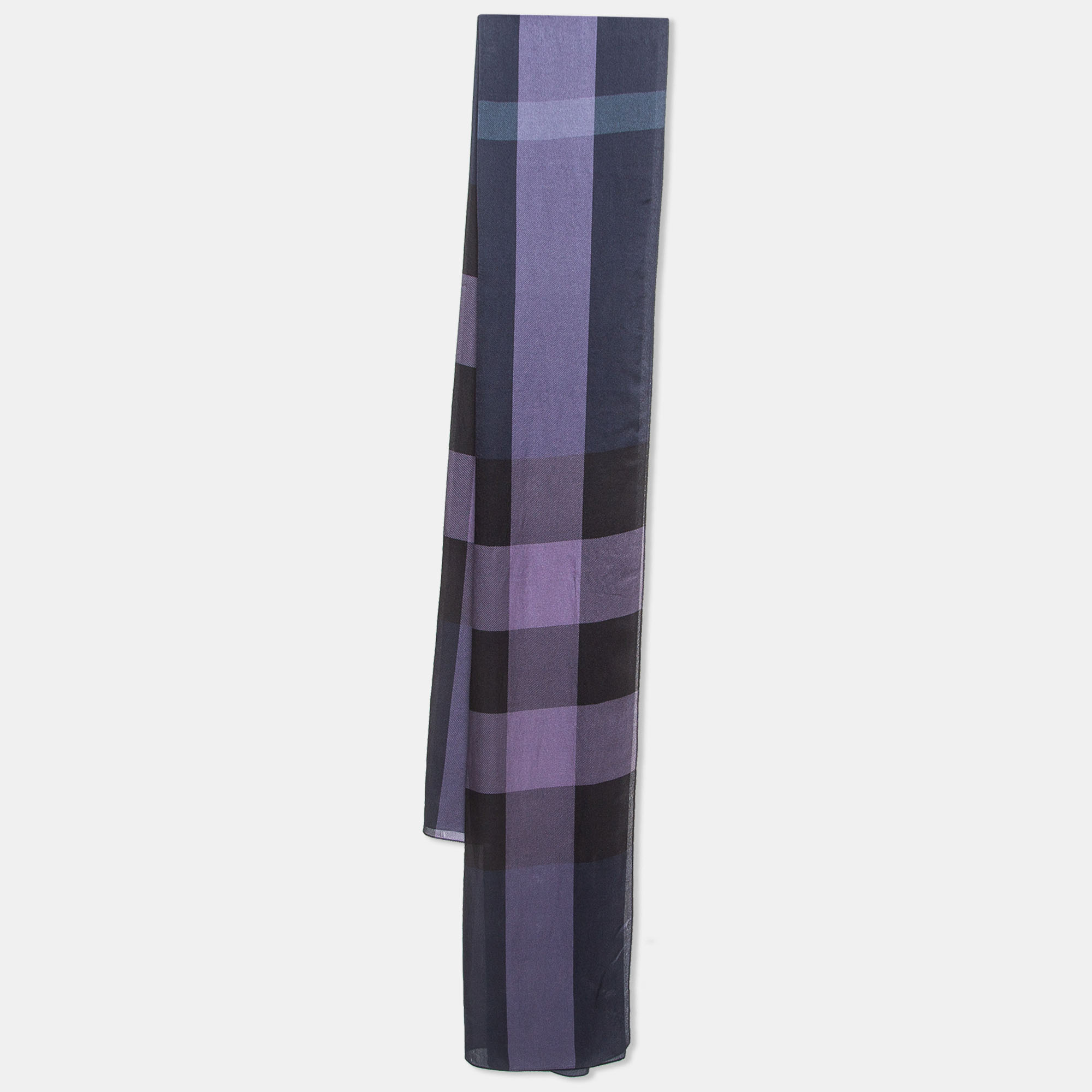 Burberry purple checked satin silk scarf