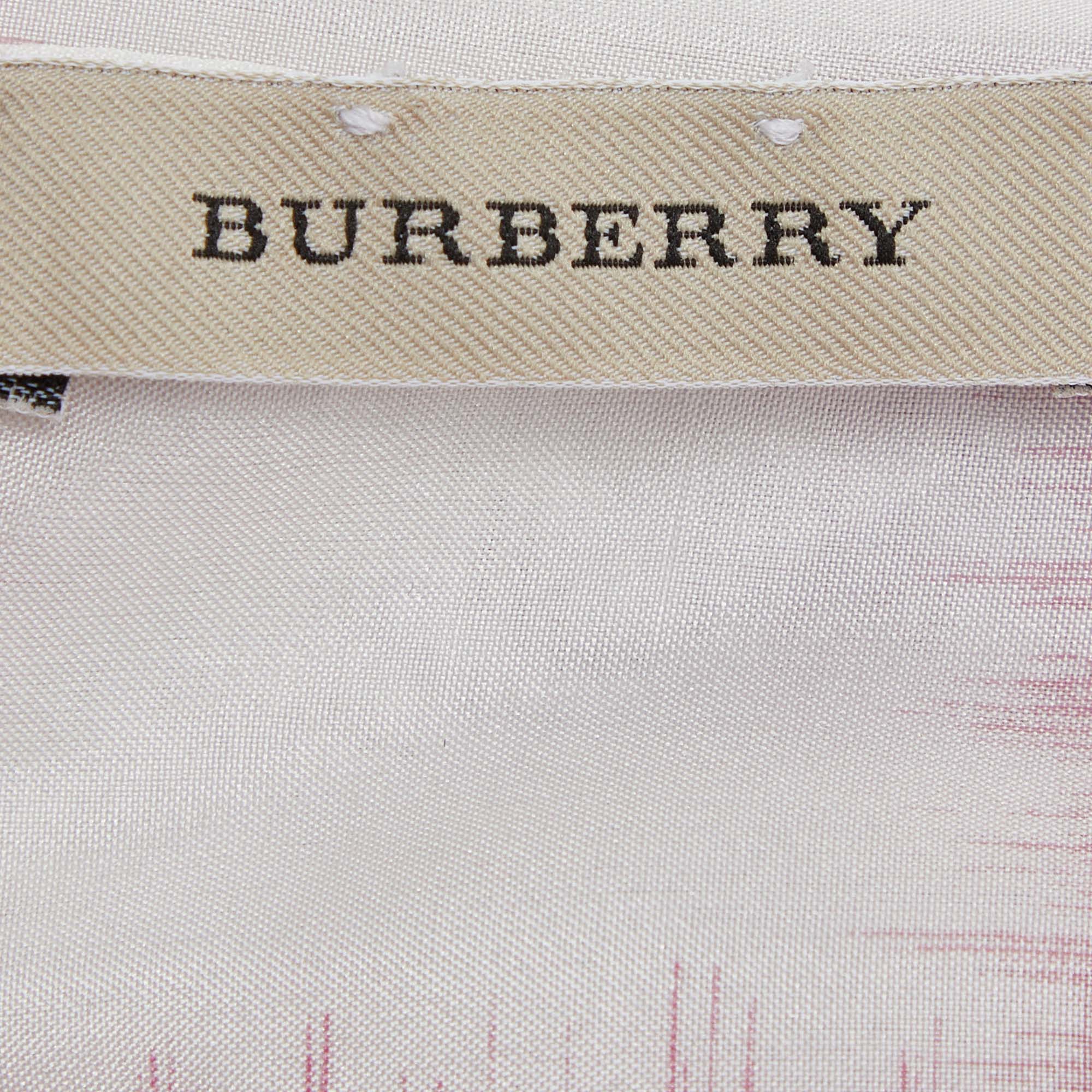 Burberry Vintage Pink/White Horseferry Print Silk Fringed Scarf