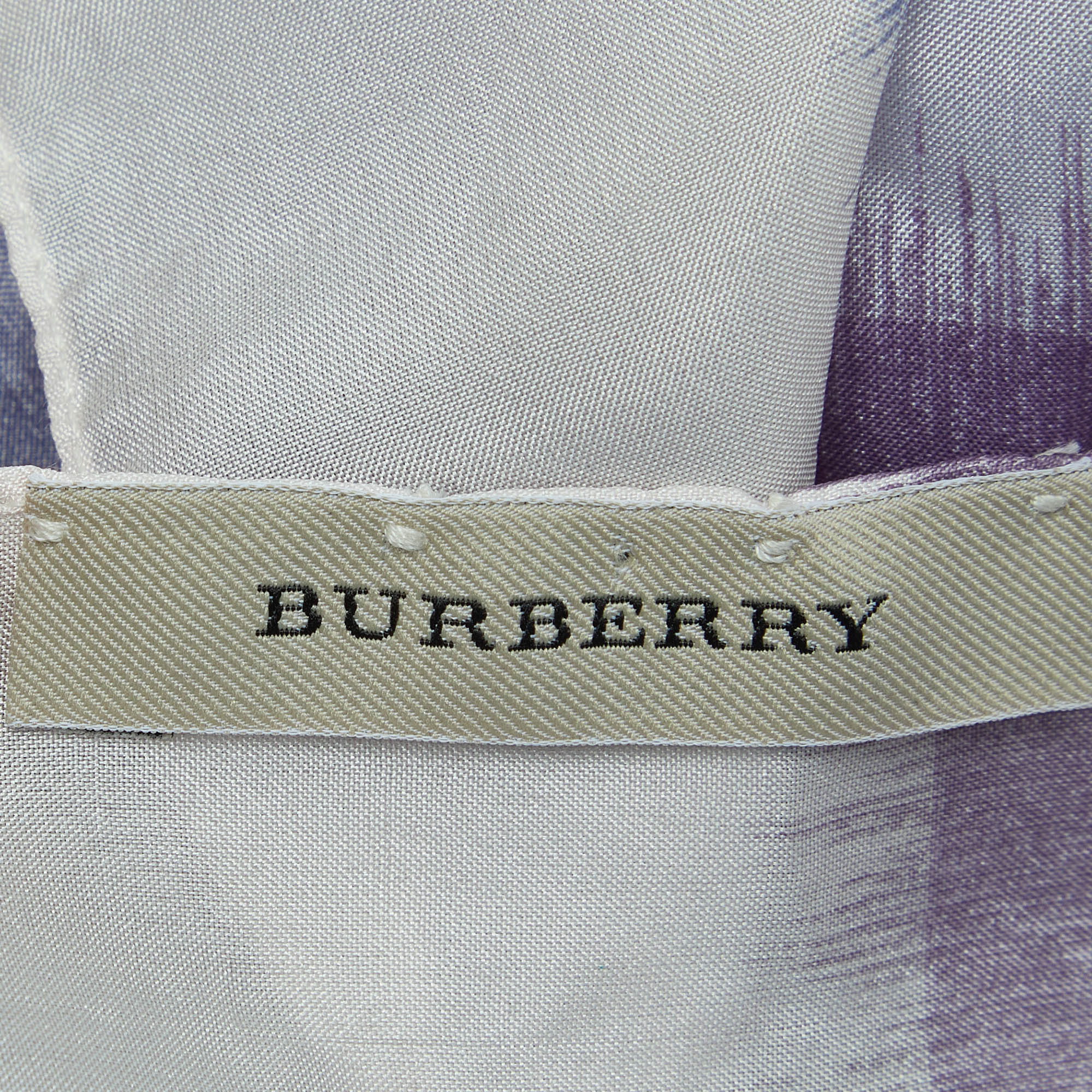 Burberry Vintage Purple Horseferry Print Silk Fringed Scarf