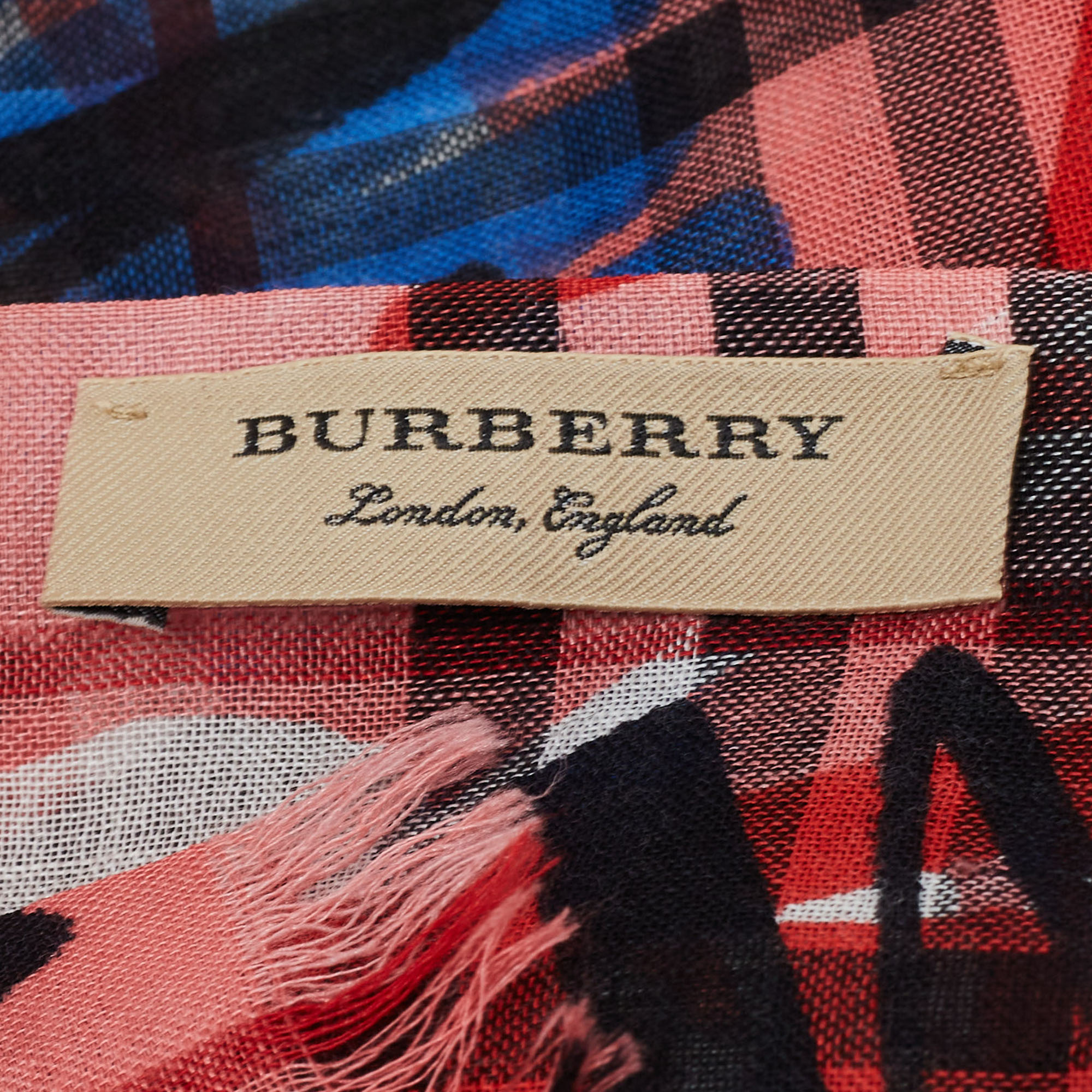 Burberry Multicolor Scribbled Check Print Wool & Silk Fringed Stole