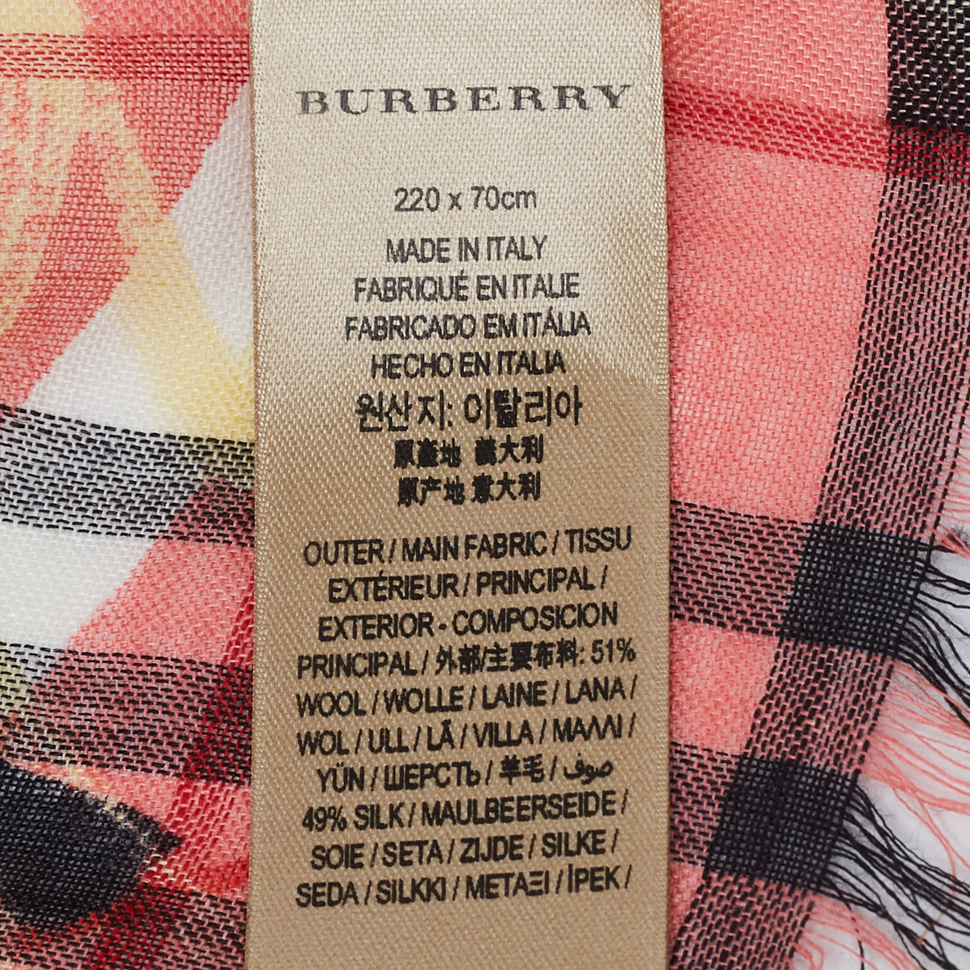 Burberry Multicolor Scribbled Check Print Wool & Silk Fringed Stole