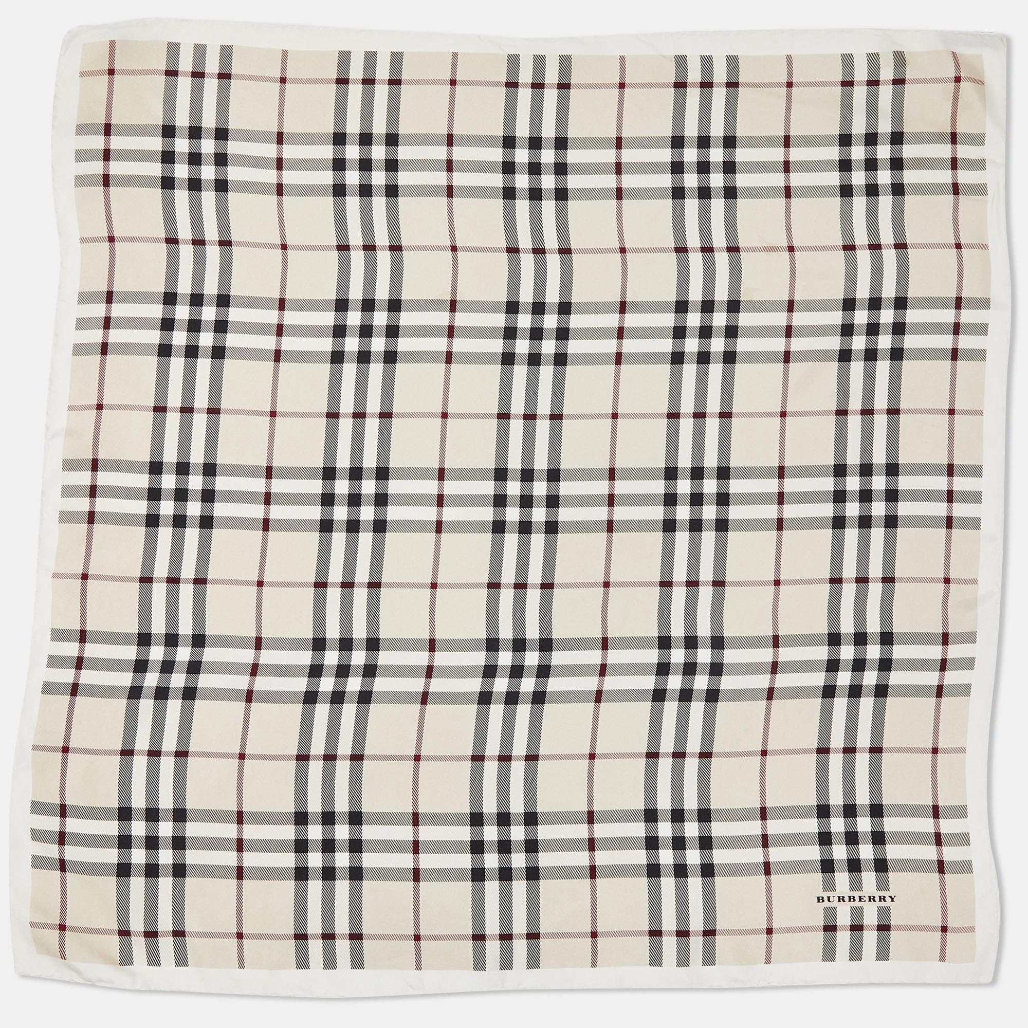 Burberry beige checked silk square scarf