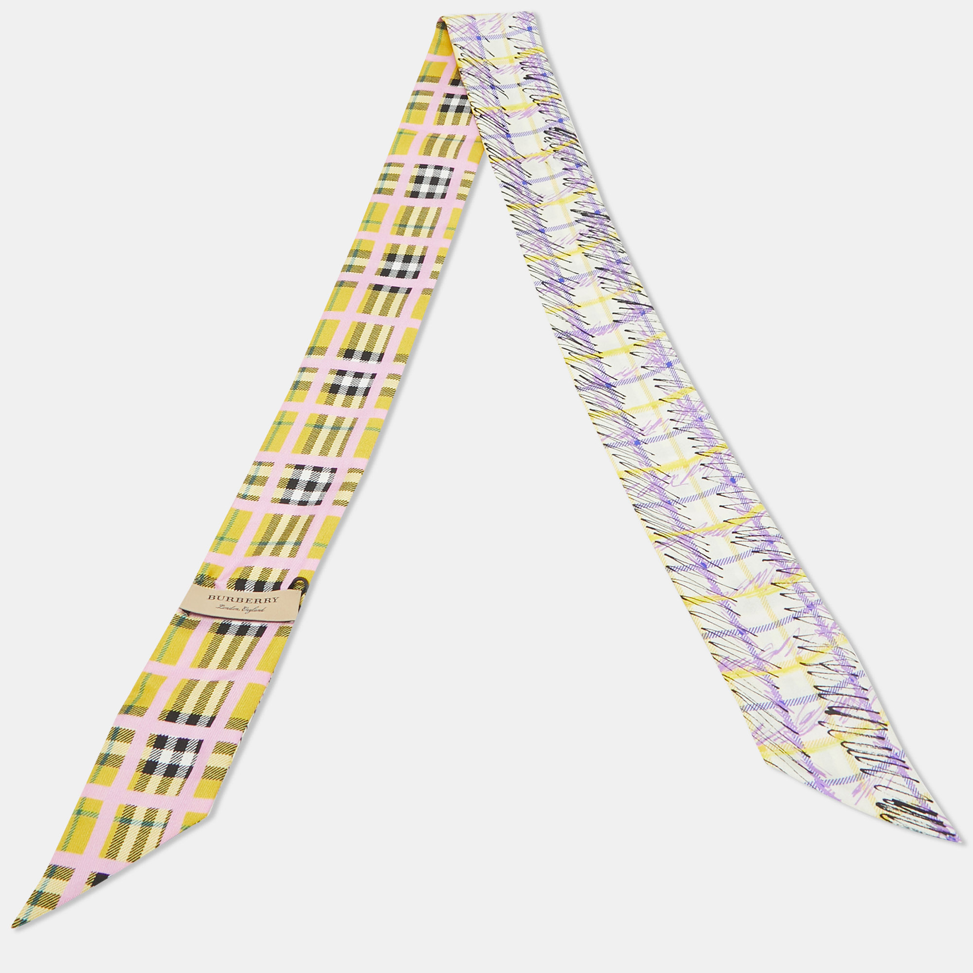 Burberry Multicolor Check Print Silk Bandeau Scarf