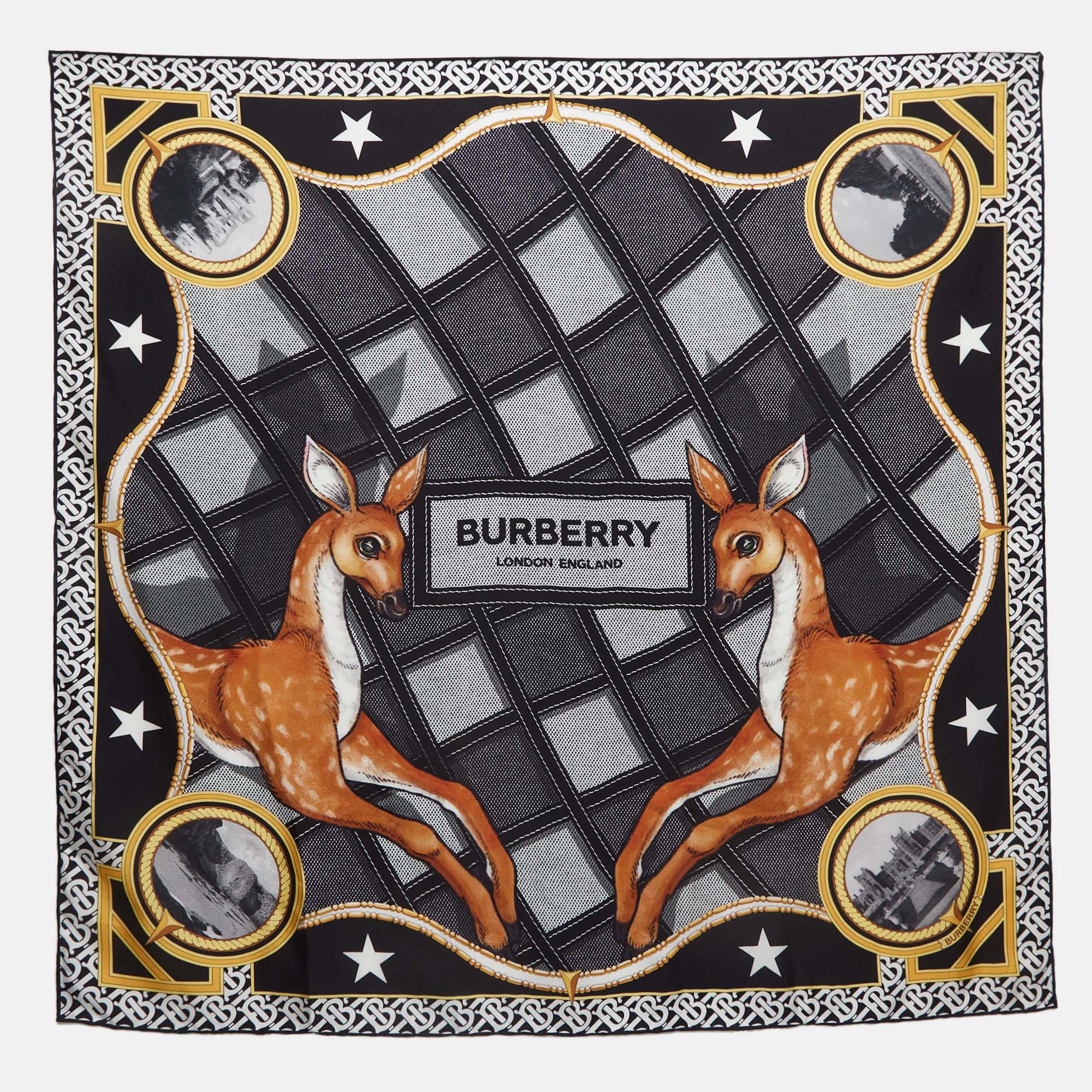 Burberry black deer print silk square scarf