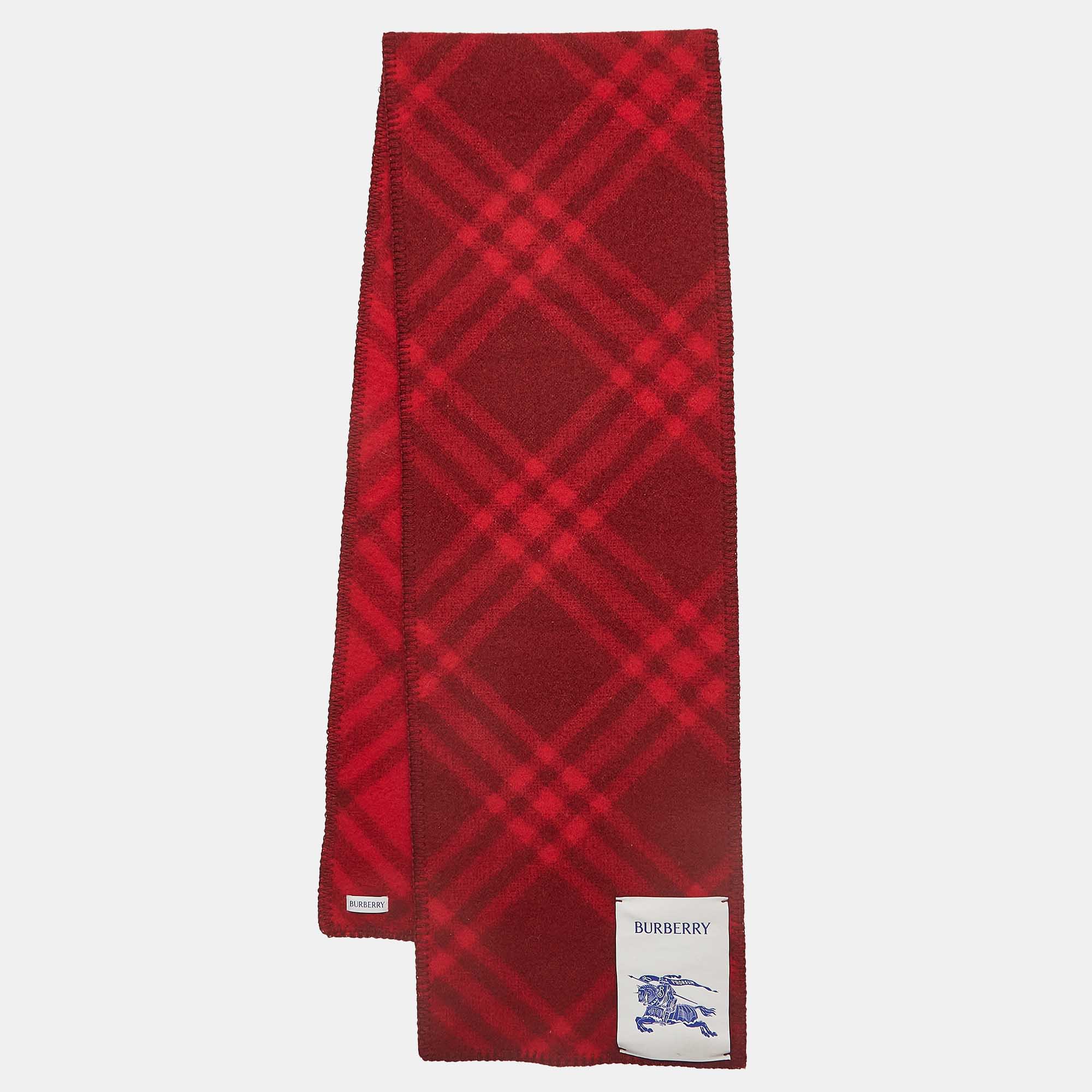 Burberry red tri bar check wool scarf