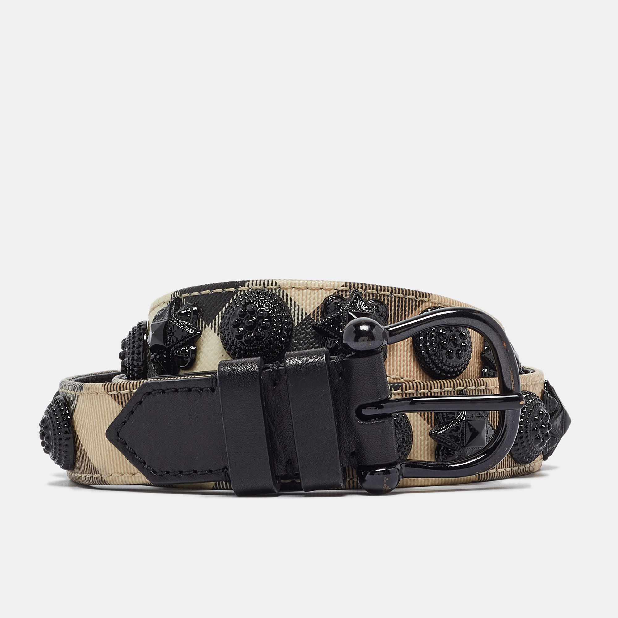 Burberry beige/black supernova check coated canvas and leather embellished buckle belt 100 cm