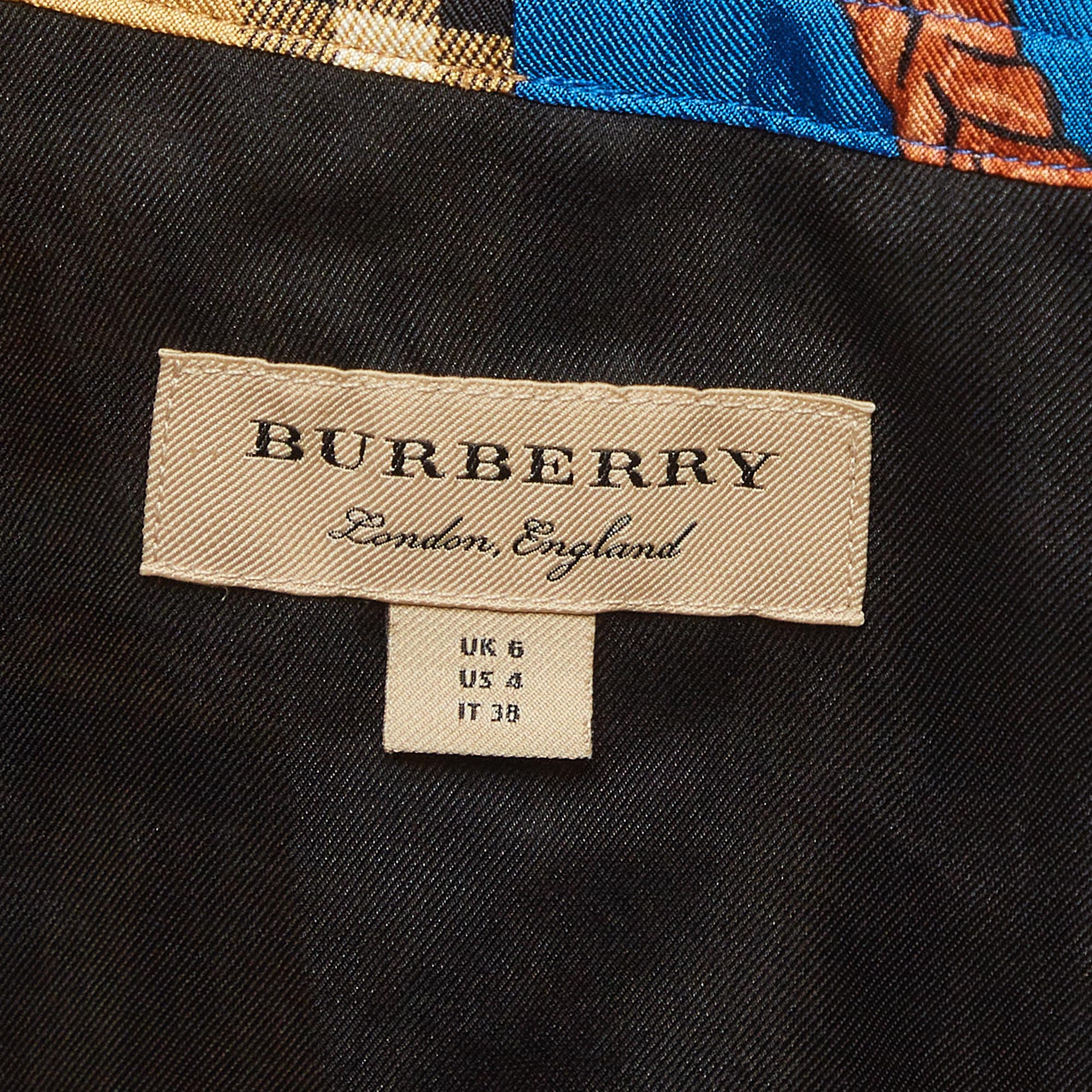 Burberry Multicolor Archive Scarf Print Silk Tie-Neck Shirt S