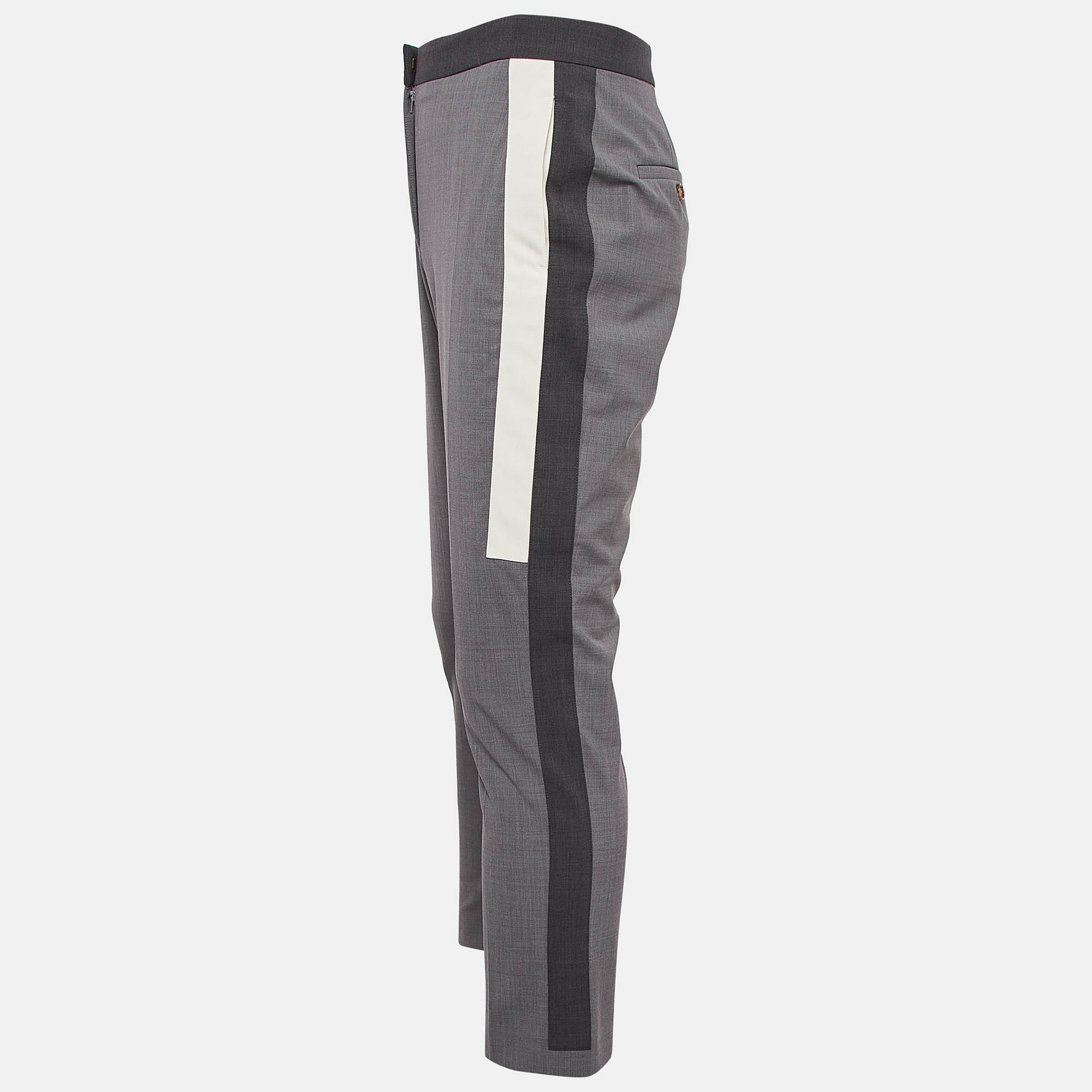 Burberry Grey Contrast Stripe Wool Trousers M