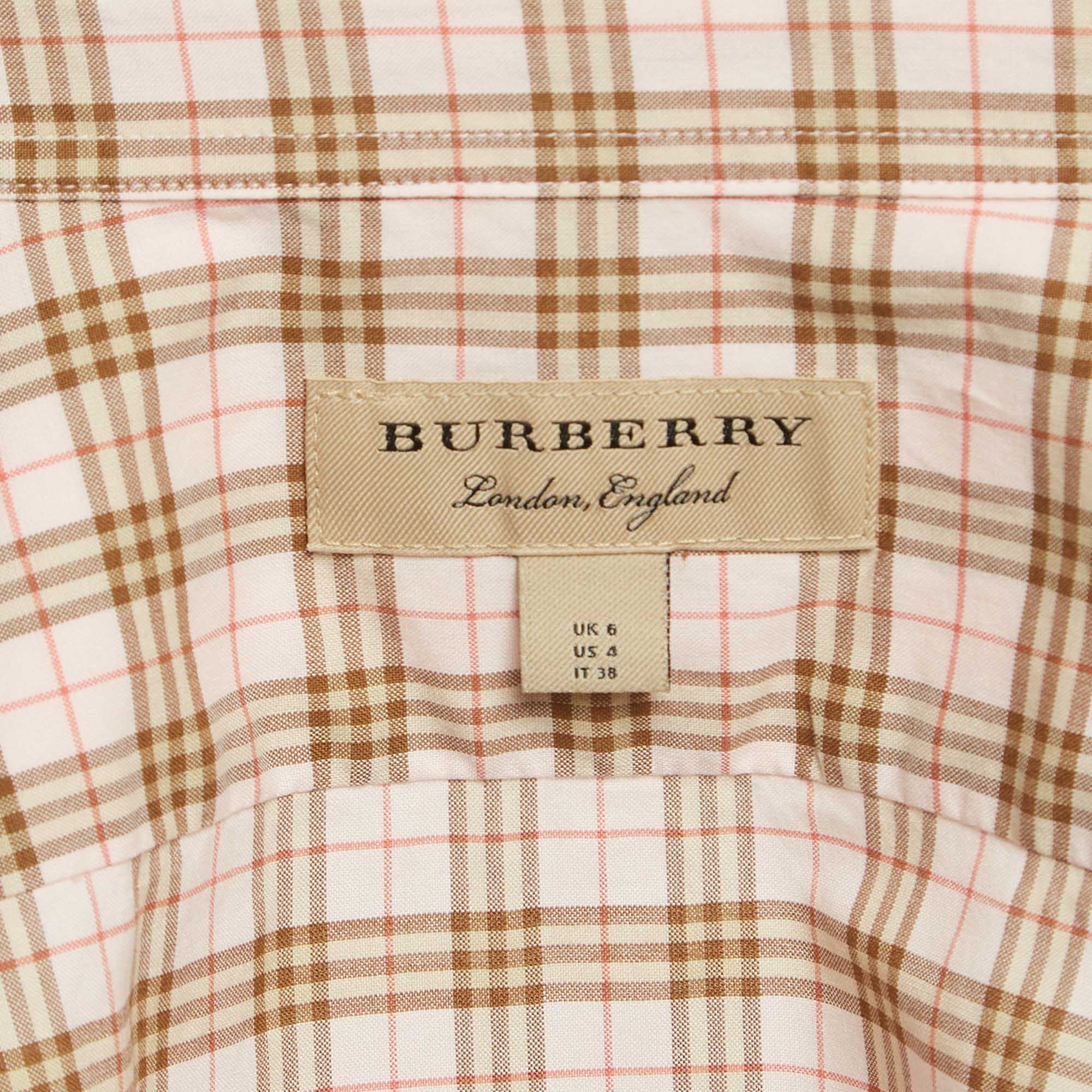 Burberry Pink Checked Cotton Button Front Shirt S