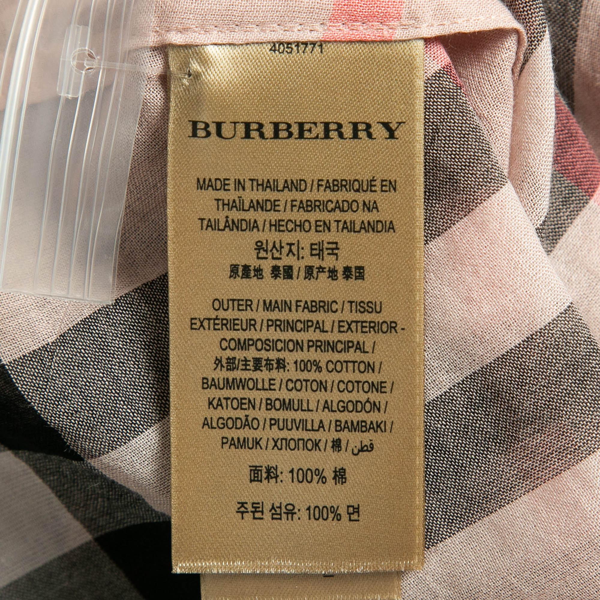 Burberry Pink Plaid Cotton Puff Sleeves Ruffled Button Front Top S