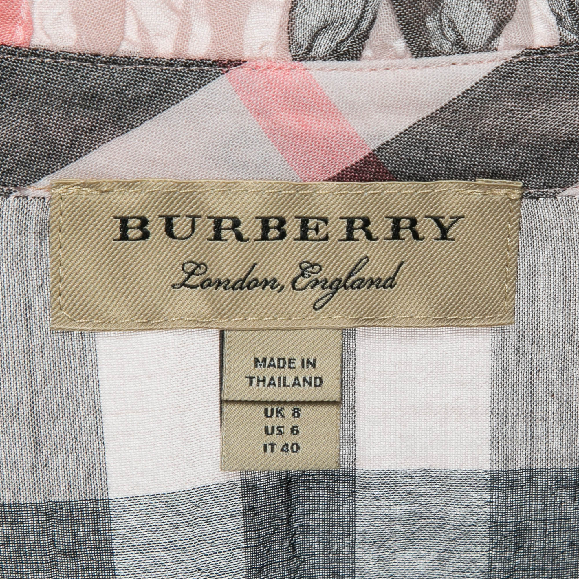 Burberry Pink Plaid Cotton Puff Sleeves Ruffled Button Front Top S