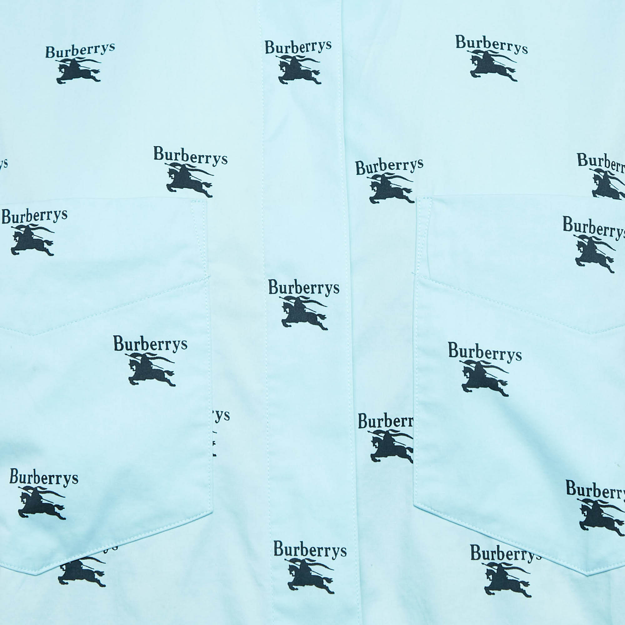 Burberry Blue Logo Print Cotton Oversized Shirt S