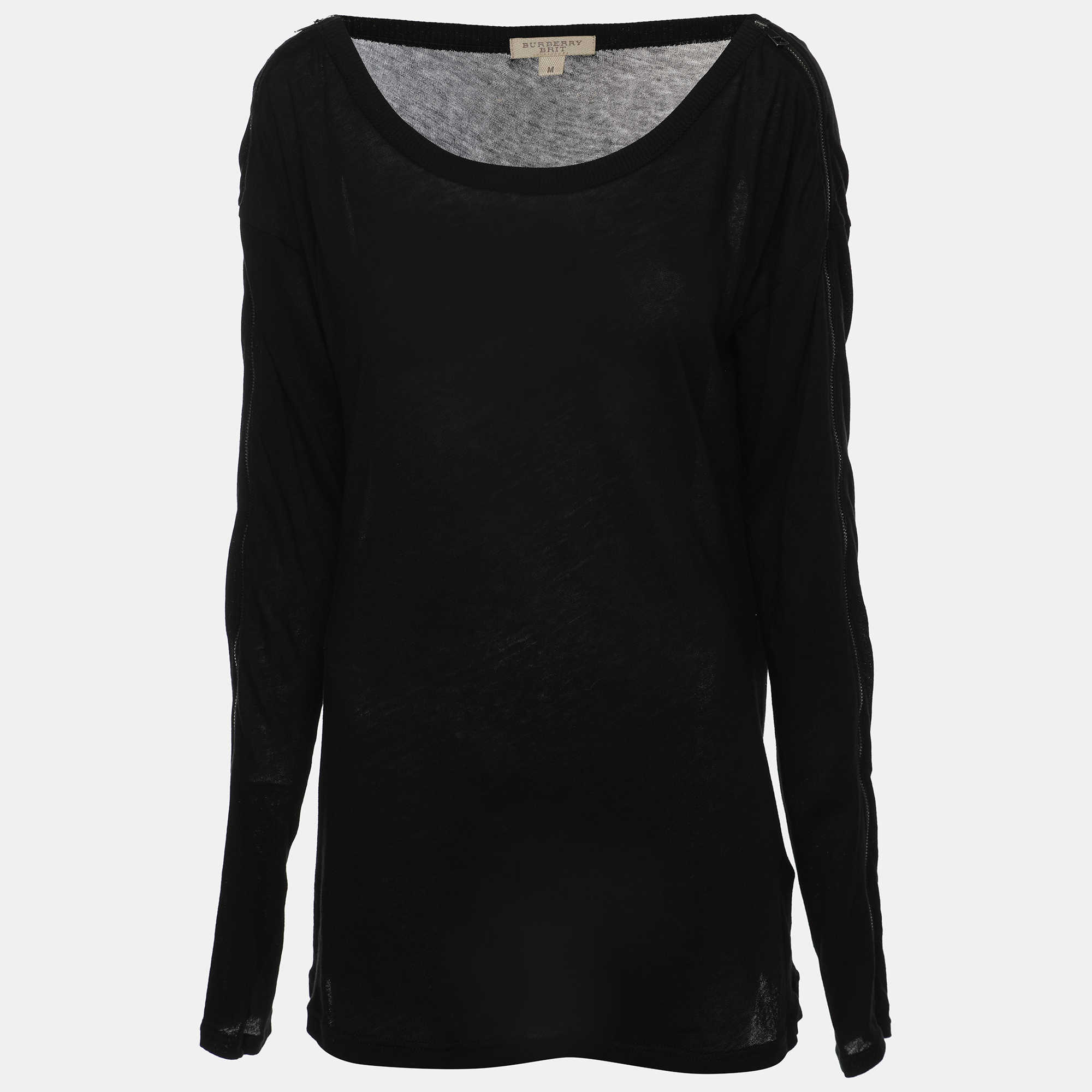 Burberry Black Cotton Long Sleeve Top M