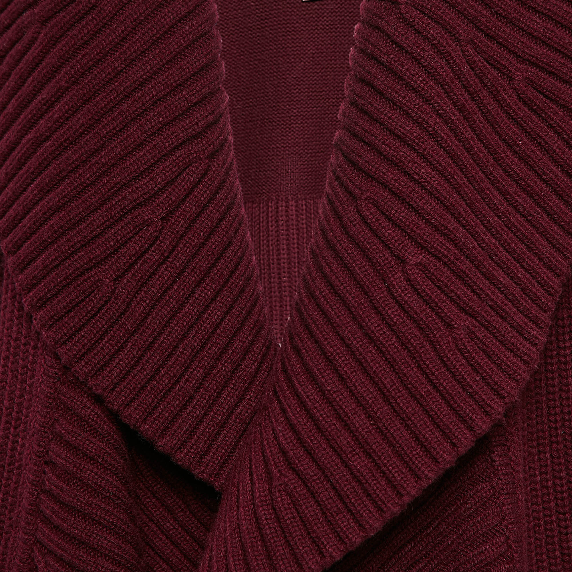 Burberry Burgundy Rib Knit Shawl Collar Cardigan XL