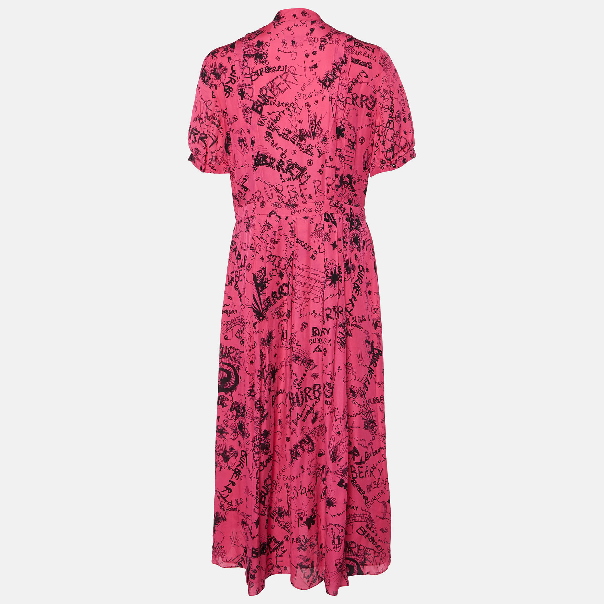 Burberry Pink Antonina Doodle Print Silk Pleated Midi Dress M