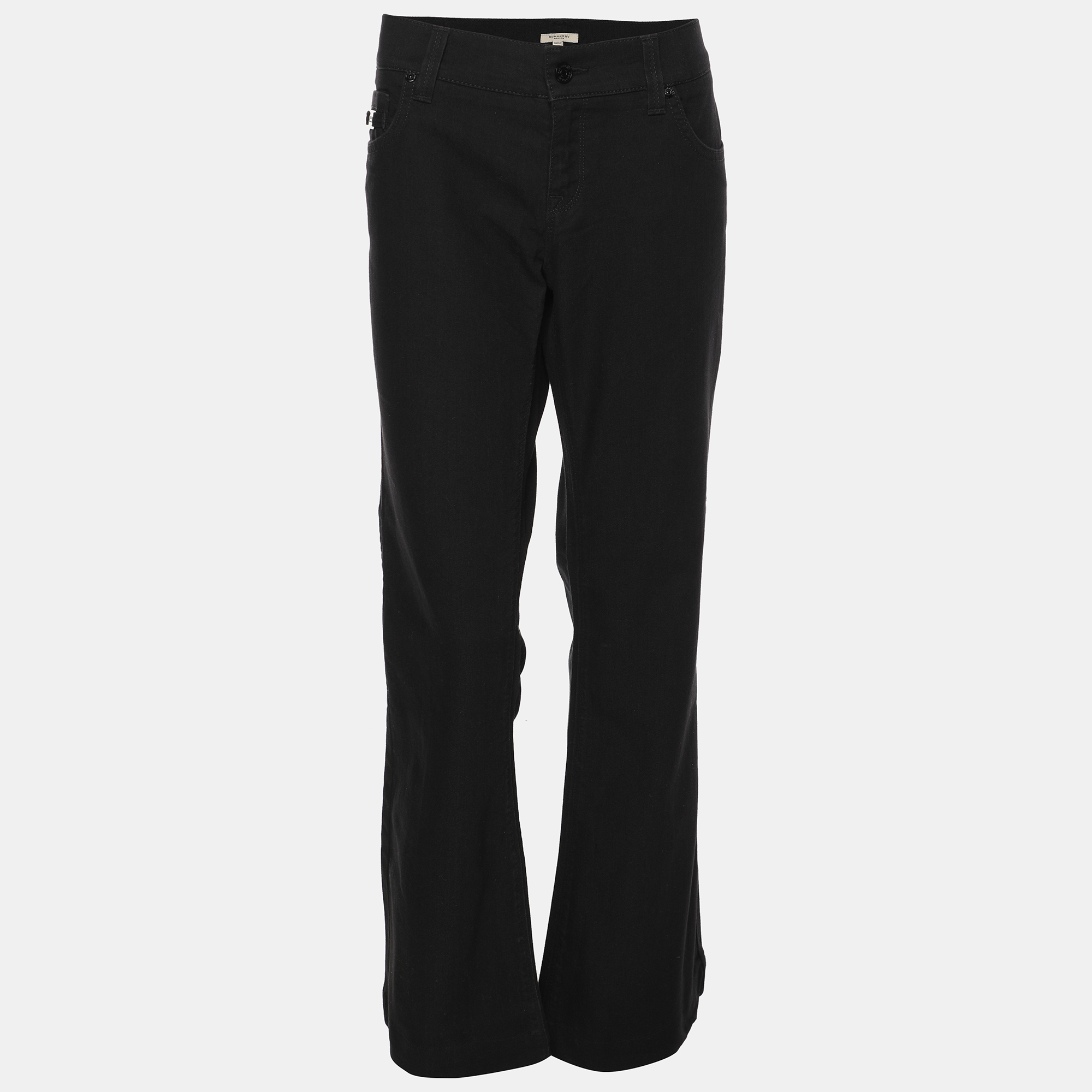 Burberry Black Stretch Cotton Blend Flared Pants L