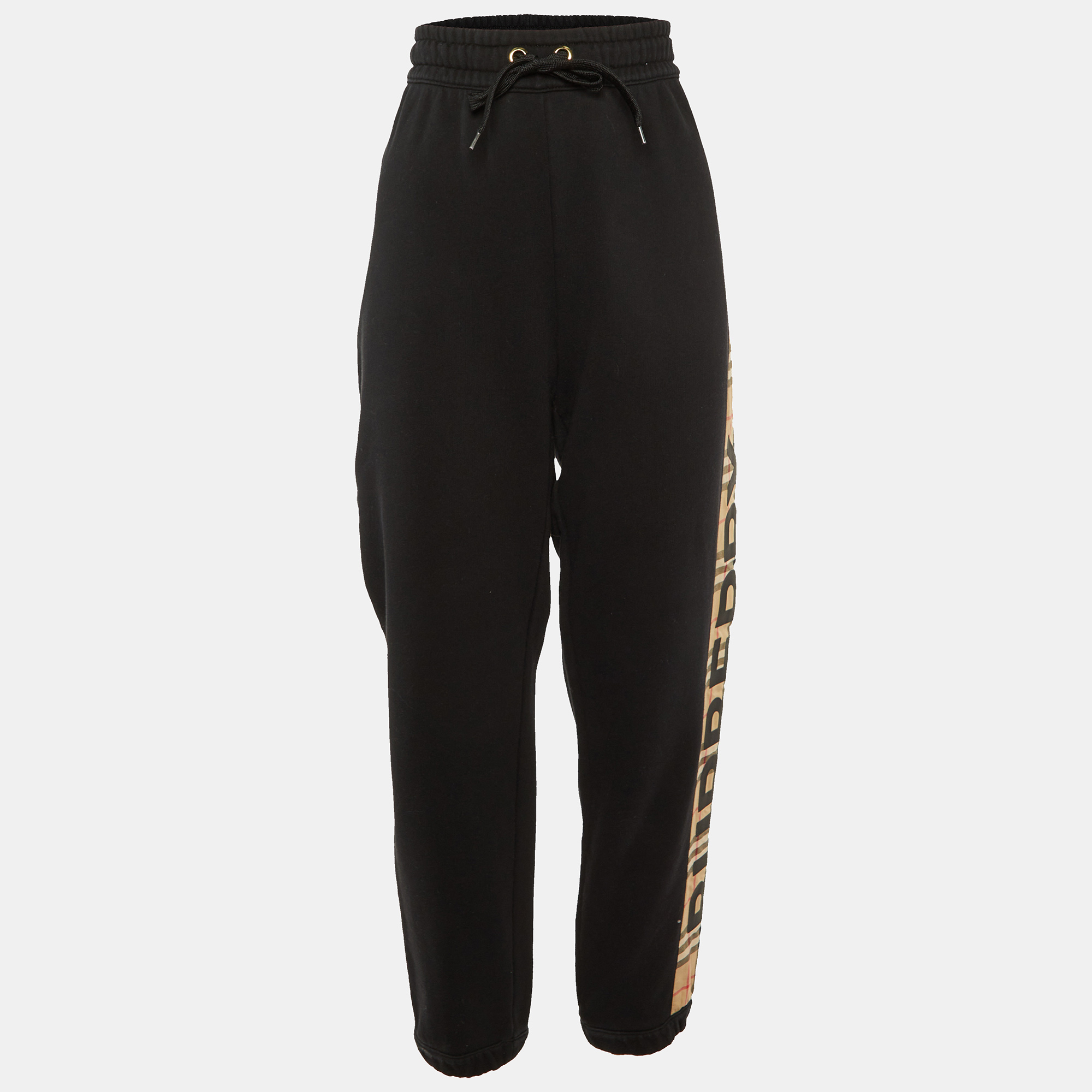 Burberry Black Logo Strip Detail Cotton Knit Joggers M