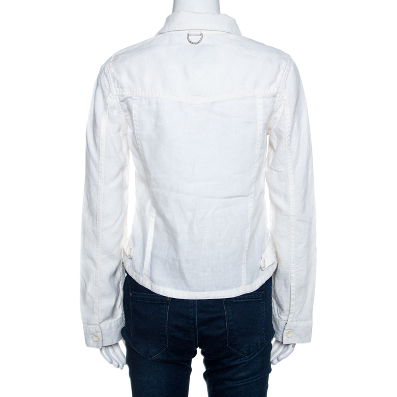 Burberry Off White Linen Pocket Detail Button Front Shirt S