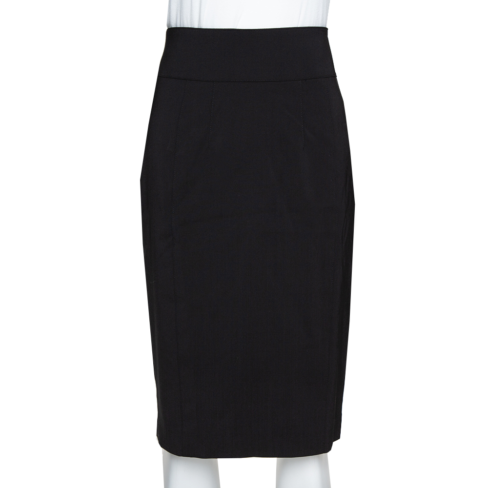 Image of Burberry London Black Stretch Wool Pencil Skirt S