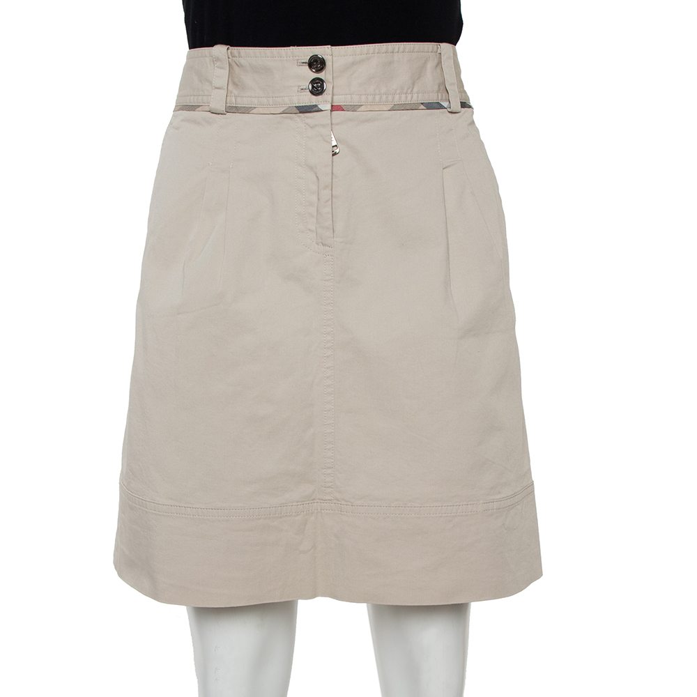 Image of Burberry Beige Cotton A-Line Mini Skirt M