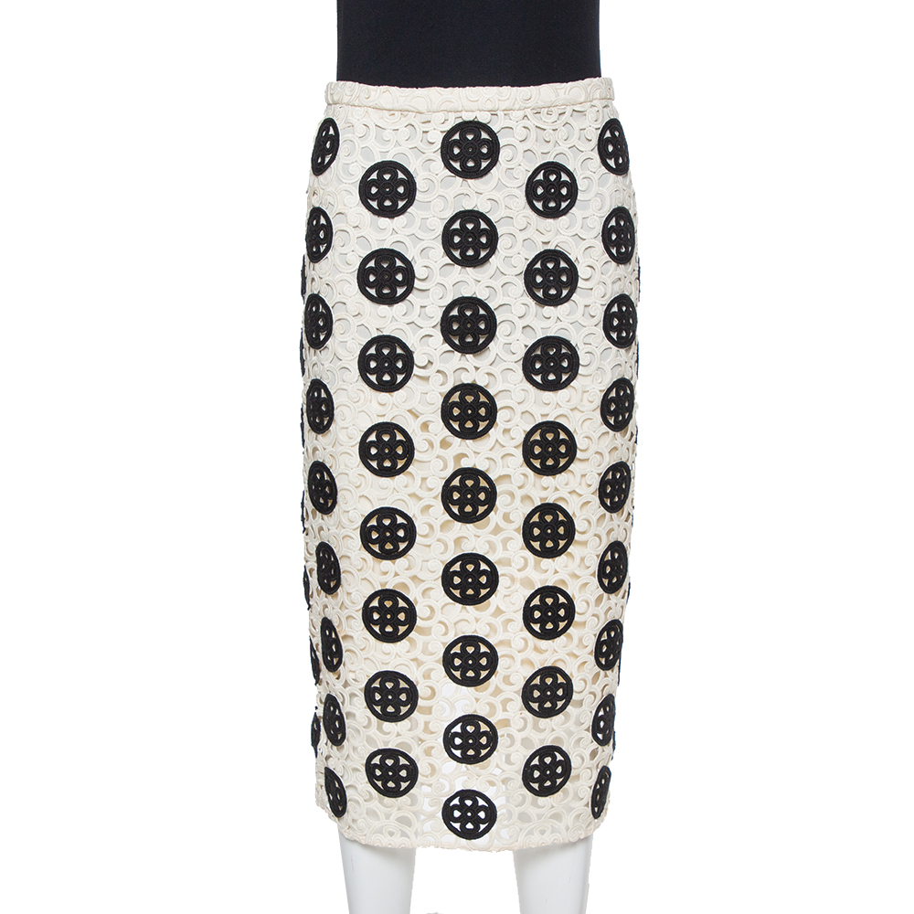 Burberry Prorsum Cream & Black Guipure Lace Pencil Skirt S