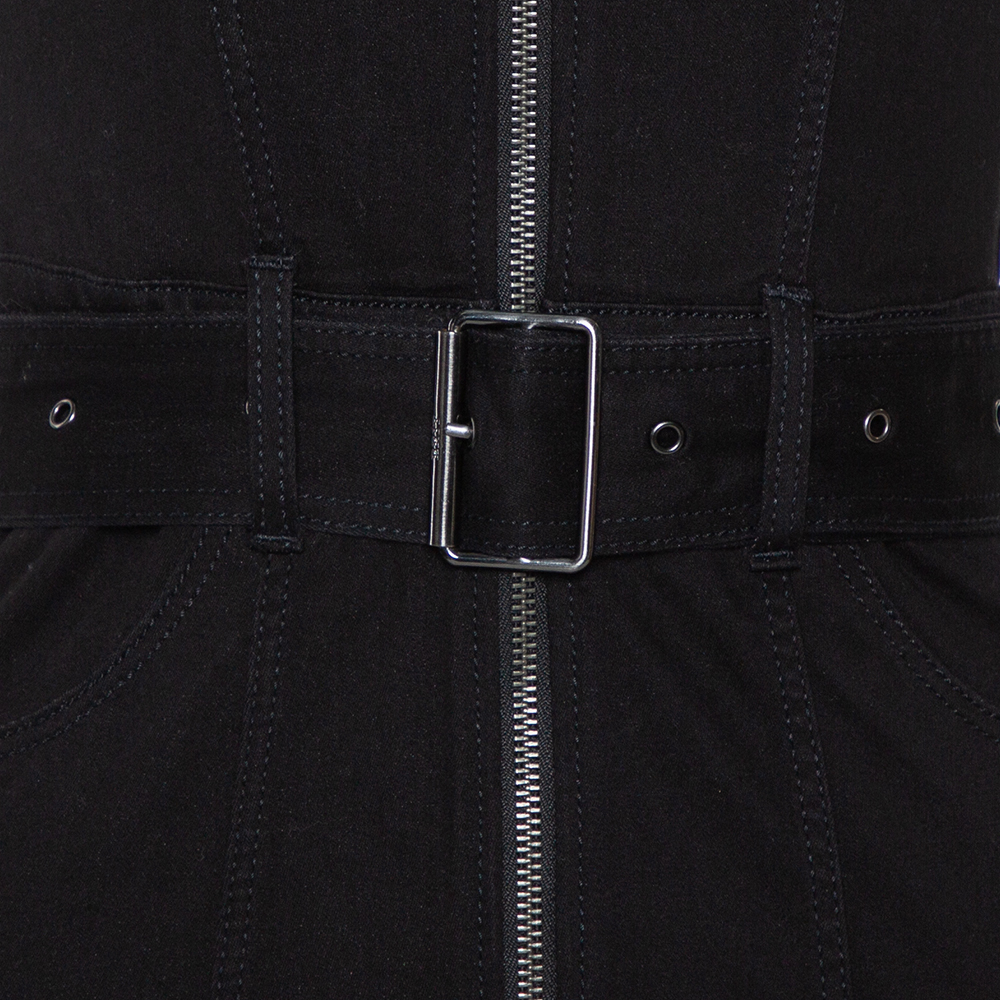 Burberry Brit Black Denim Belted Zipper Front Short Dress S