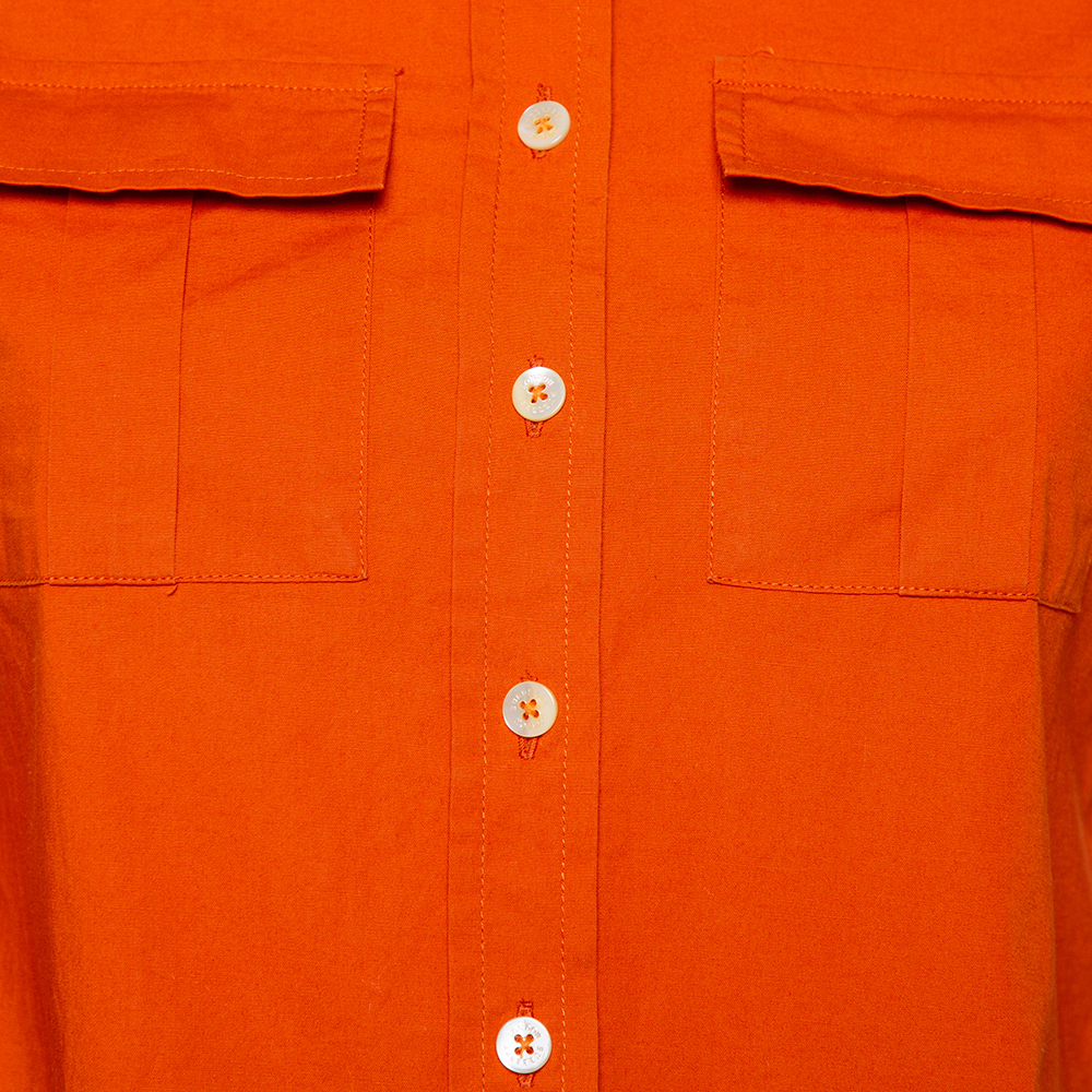 Burberry Orange Cotton Pocket Detail Button Front Shirt S