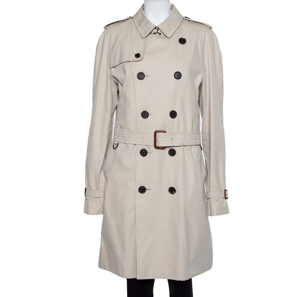 Burberry Beige Cotton Belted Double Breasted Trench Coat XL