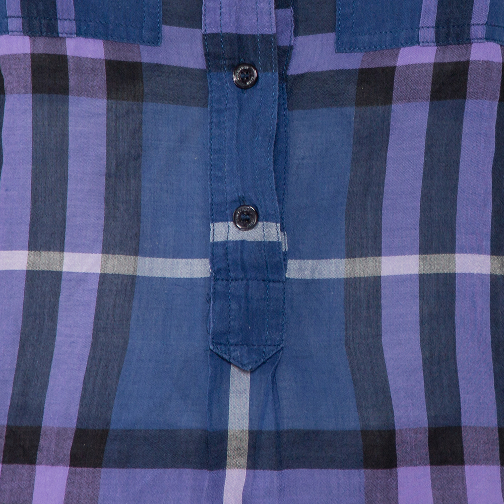 Burberry Brit Navy Blue Checkered Cotton Half Buttoned Shirt XXS