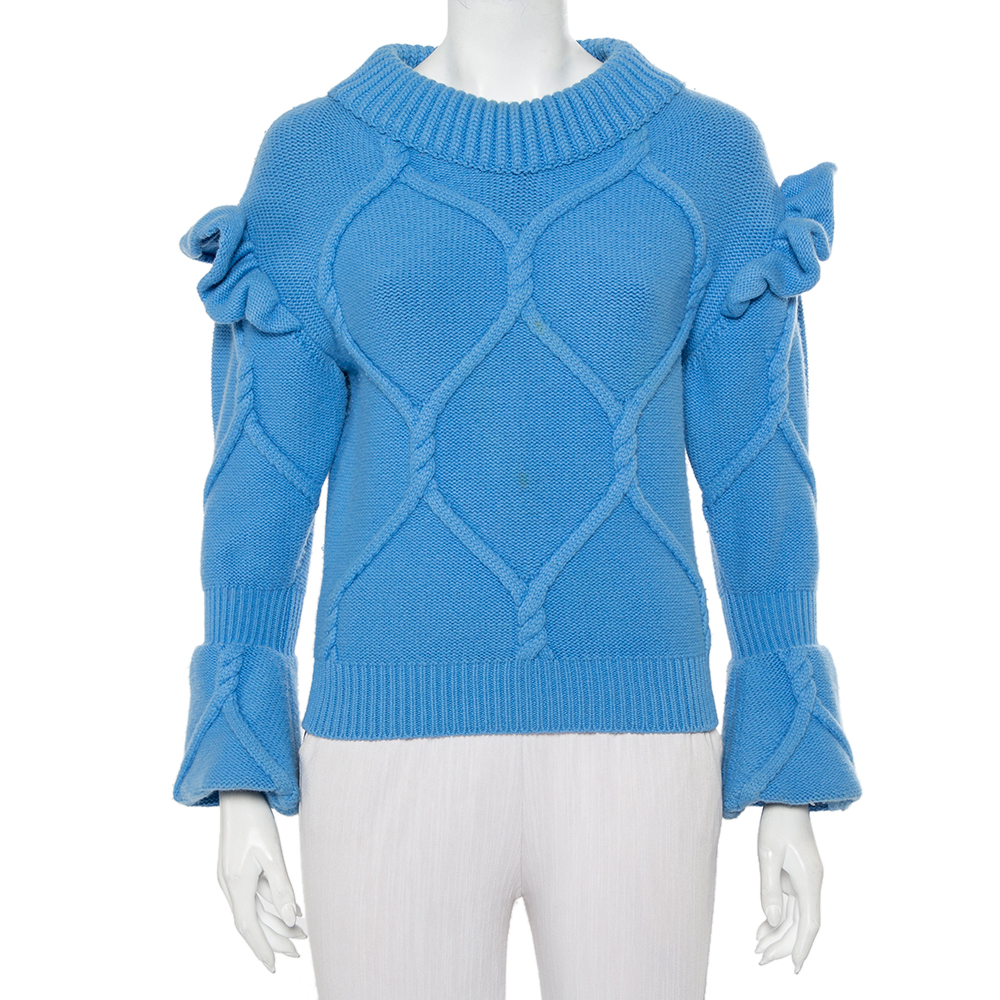 Burberry Prorsum Blue Wool & Cashmere Ruffle Detail Sweater XS