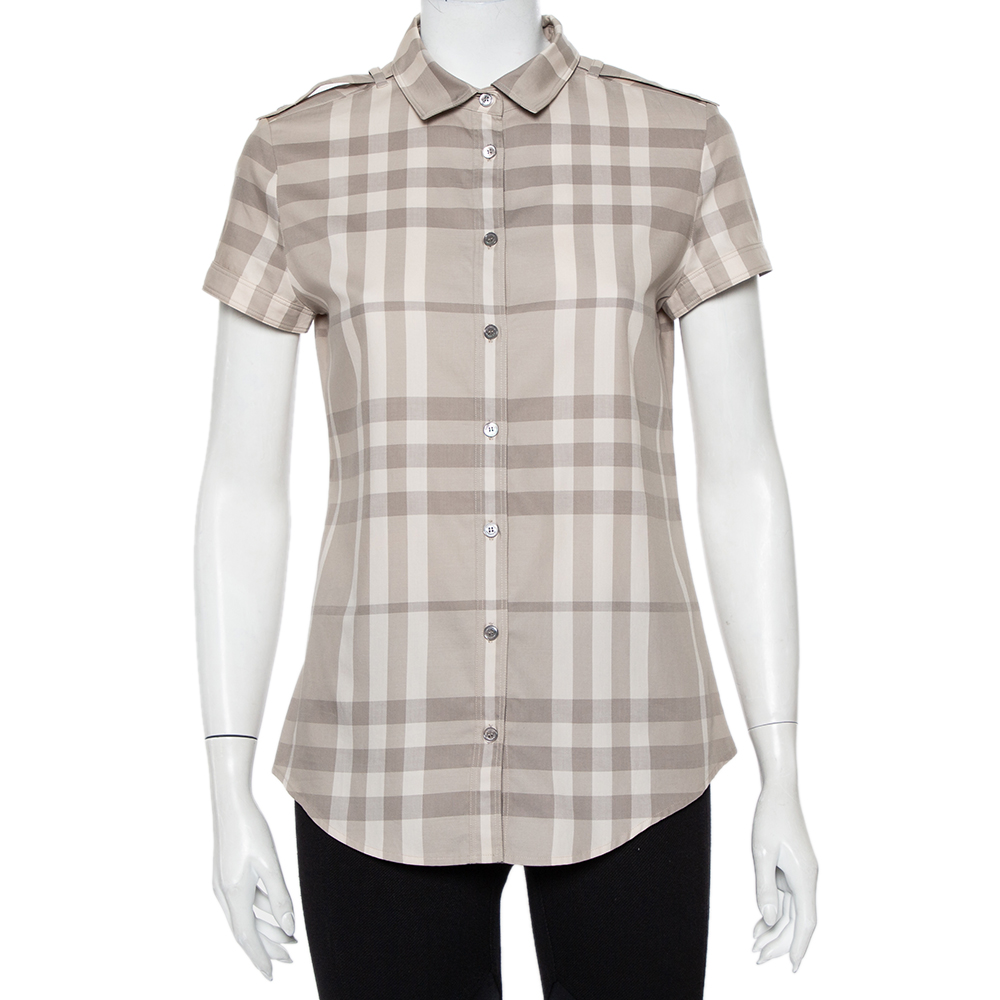 Burberry Brit Beige Nova Checkered Cotton Short Sleeve Shirt S