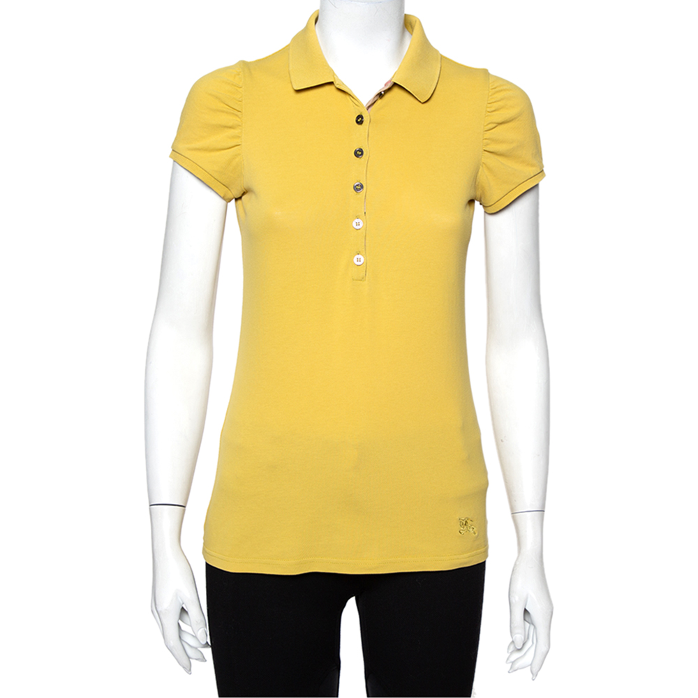 Burberry Brit Yellow Novacheck Trim Polo T-Shirt S