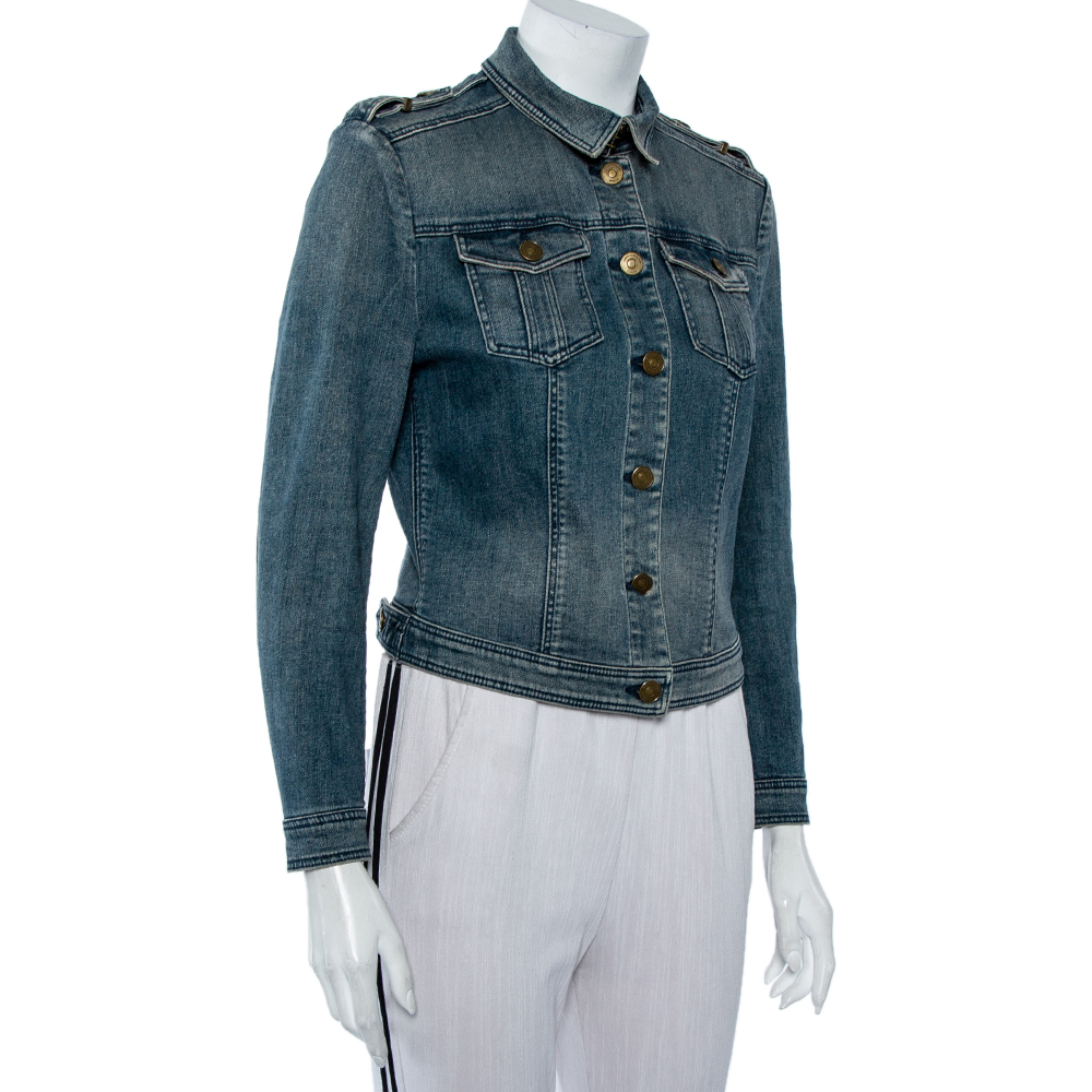 Burberry Brit Navy Blue Denim Button Front Jacket 
Burberry Brit Navy Blue Denim Button Front Jacket