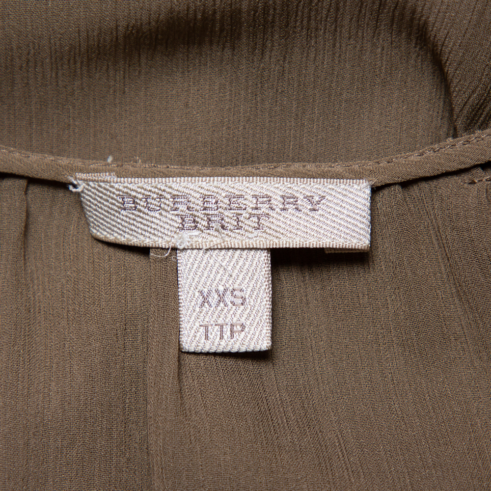 Burberry Brit Khaki Silk Ruffle Neck Detail Sleeveless Top XXS