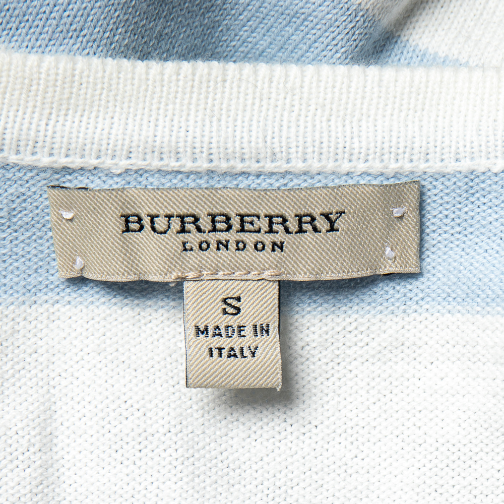 Burberry White Argyle Cotton Knit Cropped Cardigan S