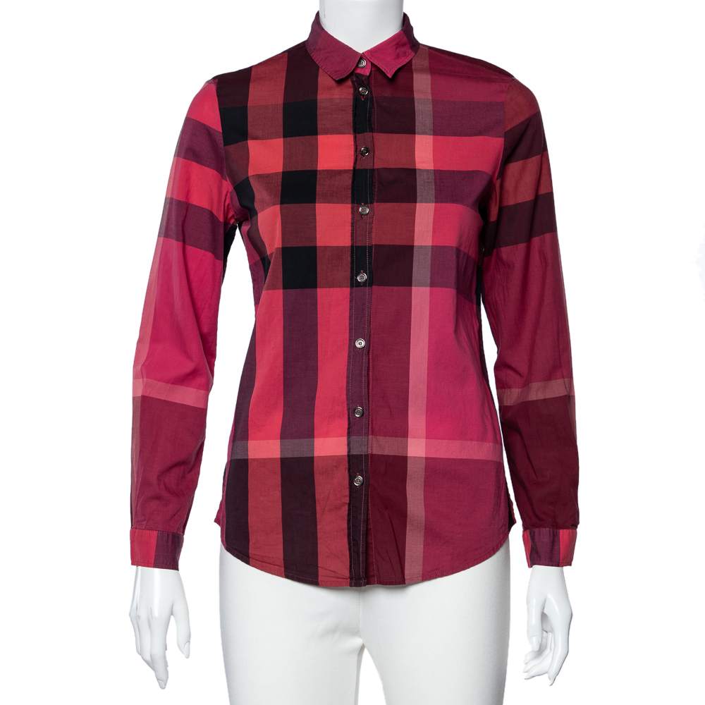 Burberry Brit Red Checkered Cotton Button Front Shirt XS