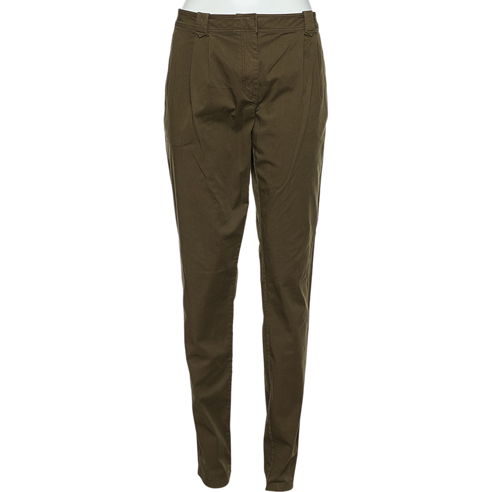 Burberry Brit Khaki Green Cotton Pleated Pants L