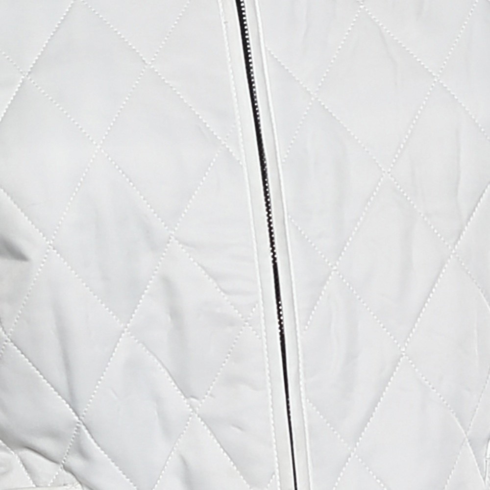 Burberry White Quilted Synthetic Zip Front Jacket S